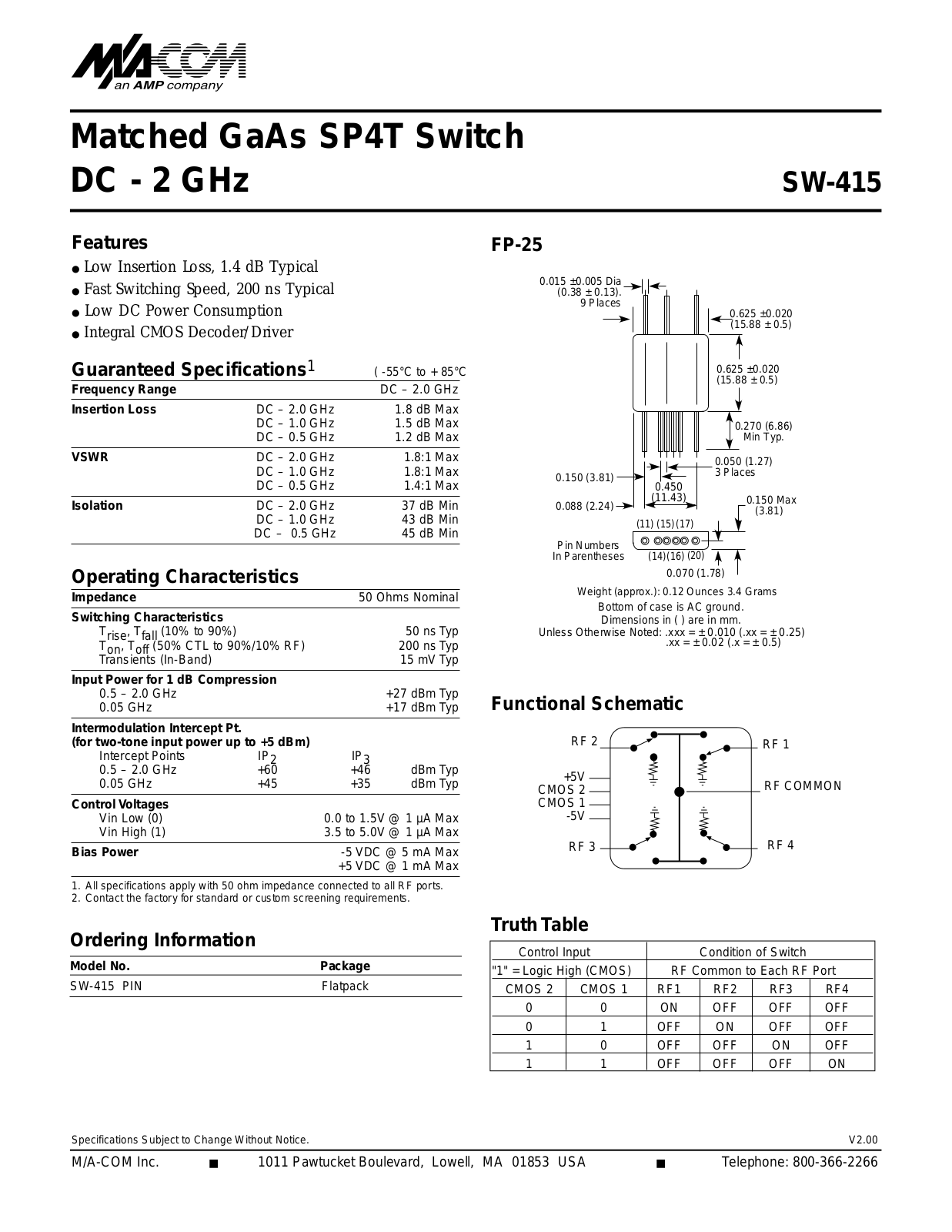 M A COM SW-415 Datasheet