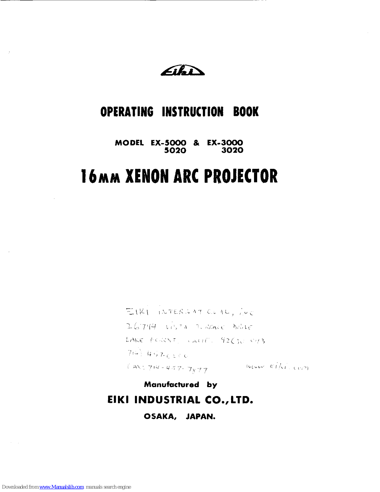 Eiki EX-5000, EX-5020, EX-3000, EX-3020 Operating Instructions Manual - ManualMachine.com