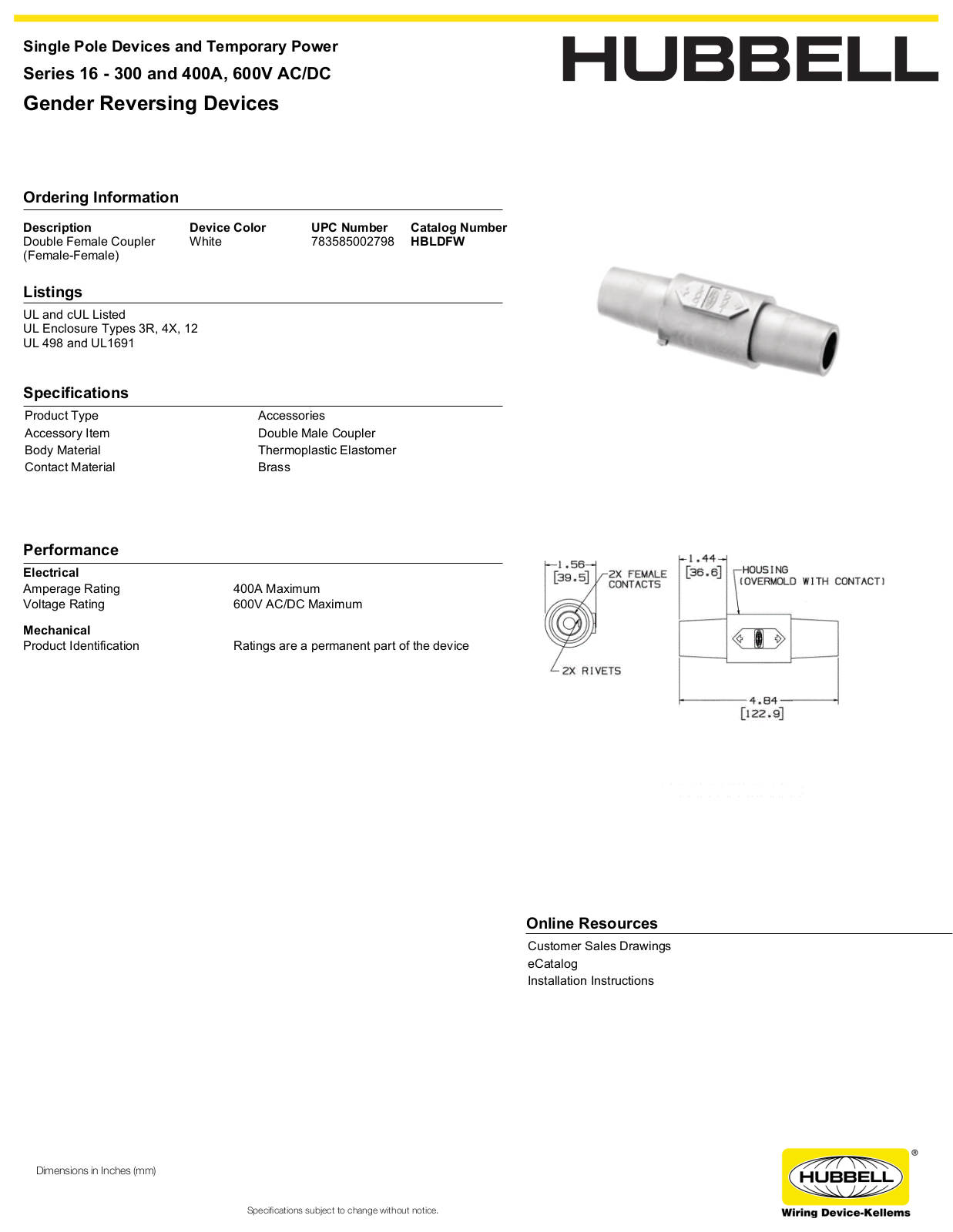 Hubbell HBLDFW Specifications - ManualMachine.com