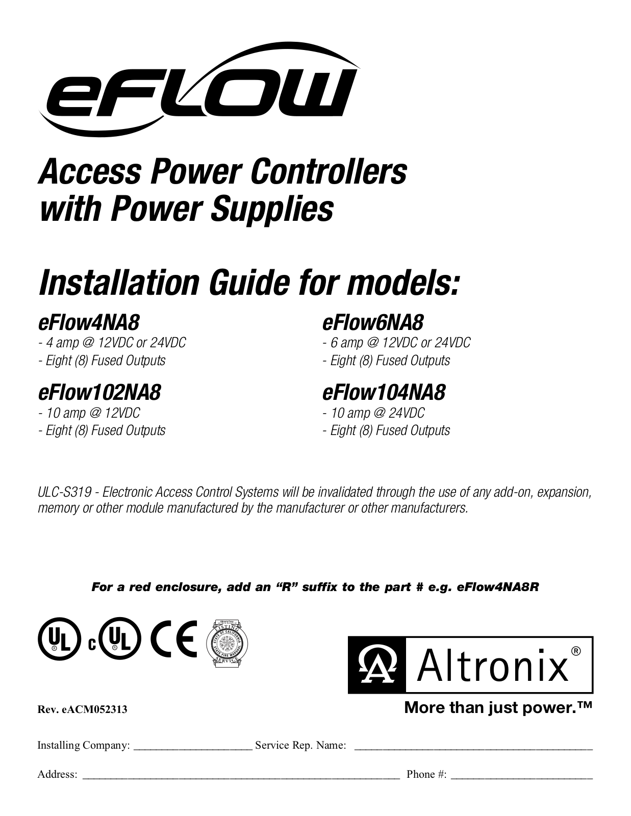 Altronix EFLOW4NA8, EFLOW102NA8, EFLOW6NA8, EFLOW104NA8 User Manual