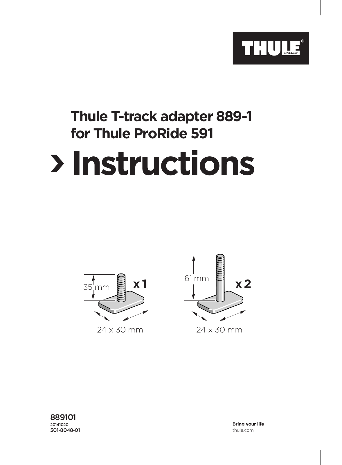 Thule T-track adapter 889-1 User guide