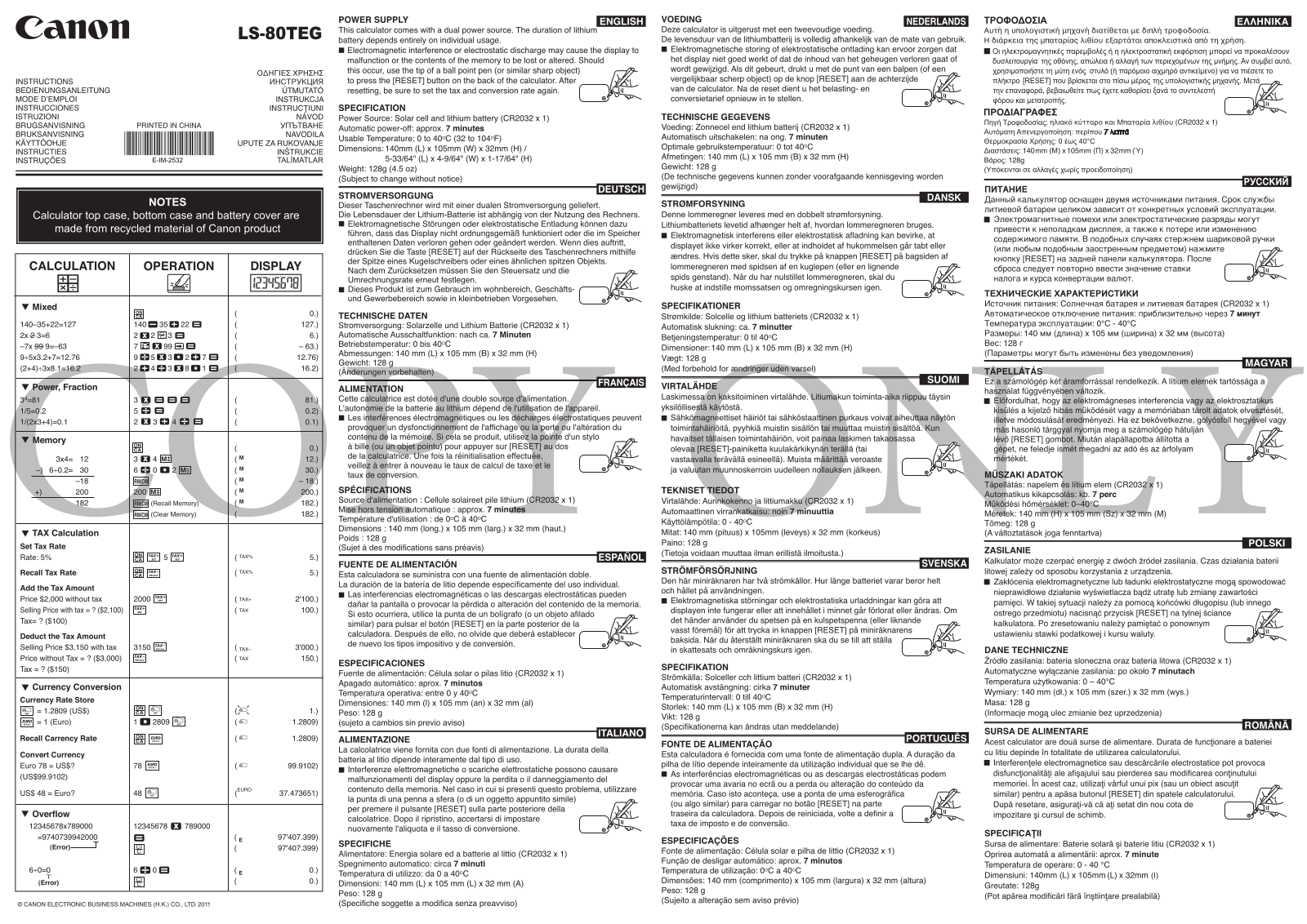 CANON LS-80TEG User Manual