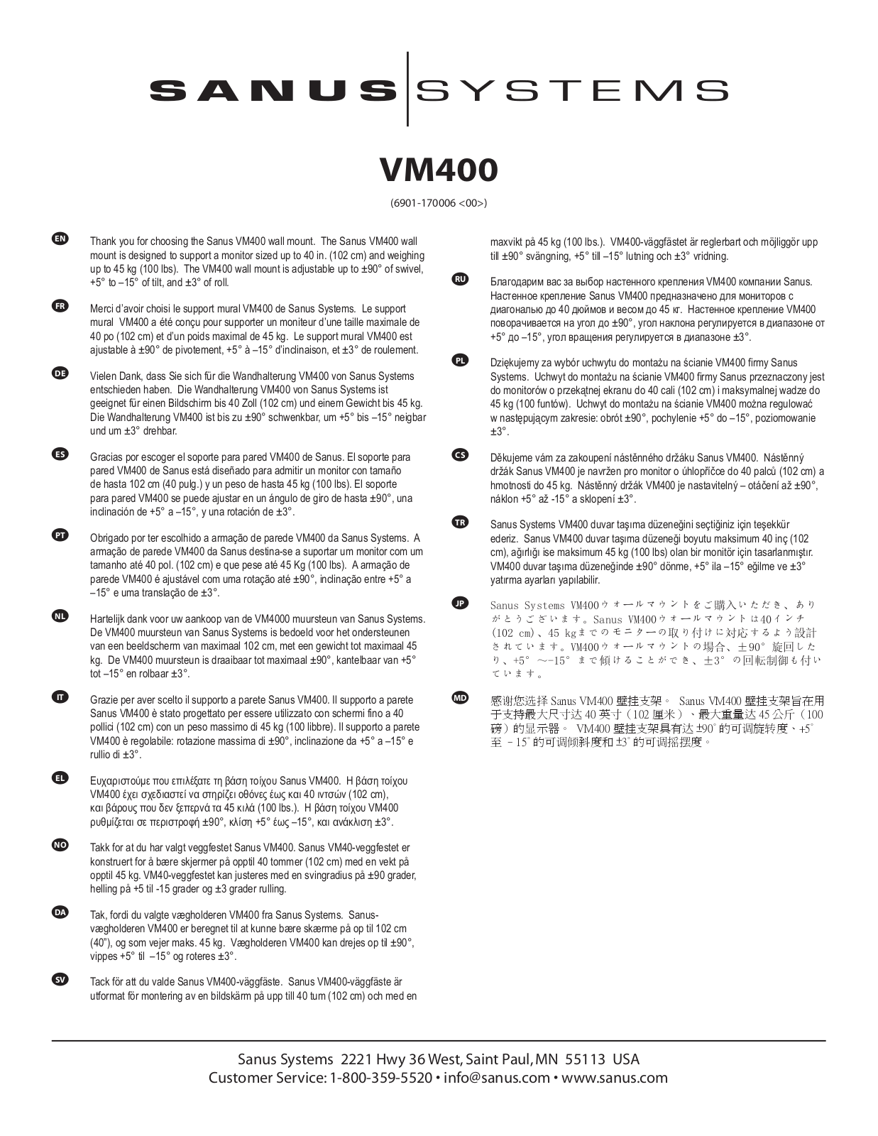 Sanus VM400B User Manual