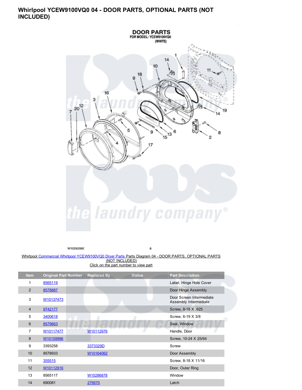 Whirlpool YCEW9100VQ0 Parts Diagram