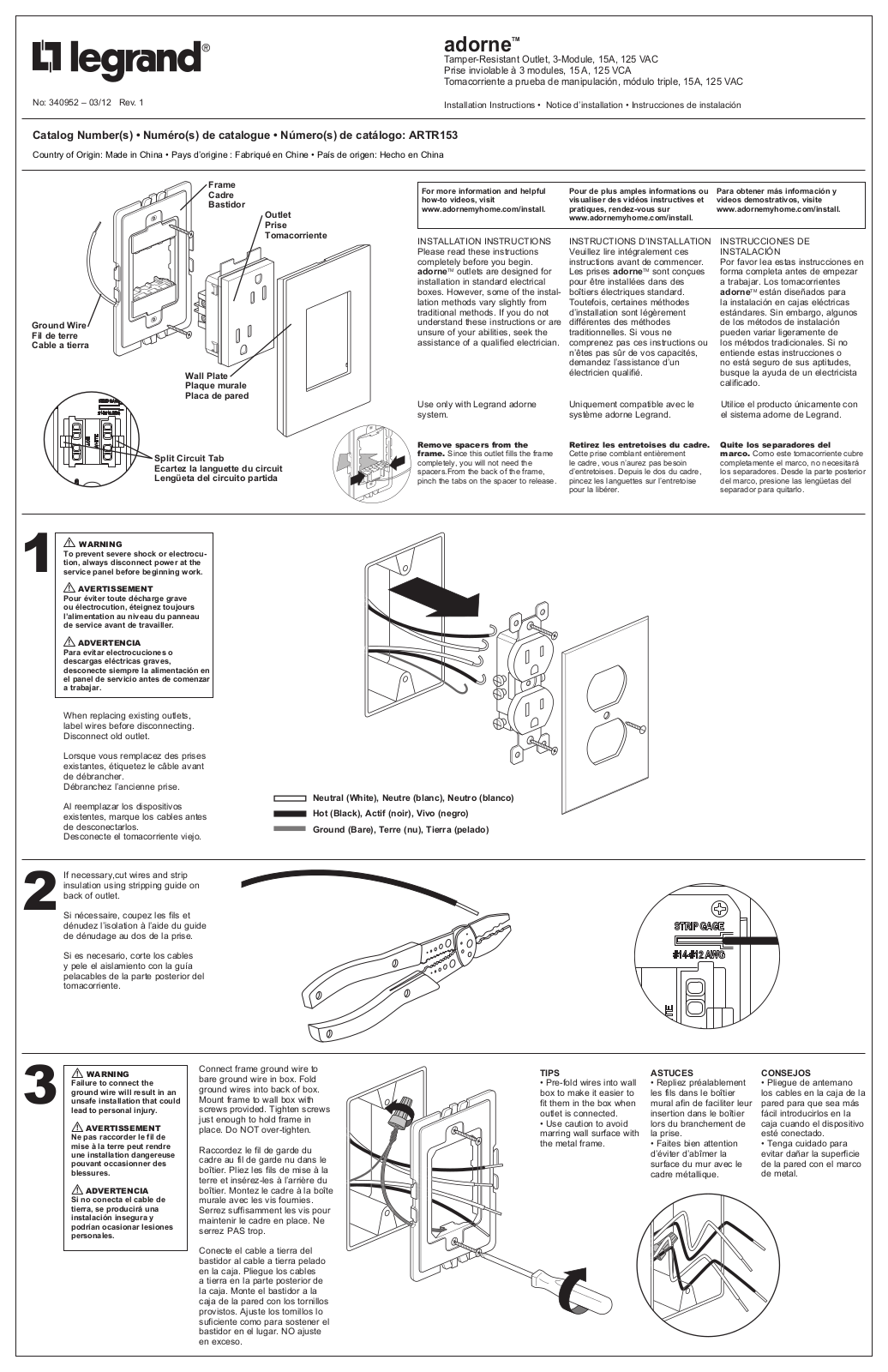 Legrand ARTR153 User Manual