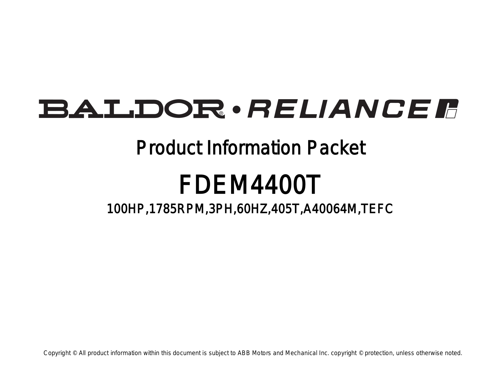 Baldor FDEM4400T Product Information Sheet