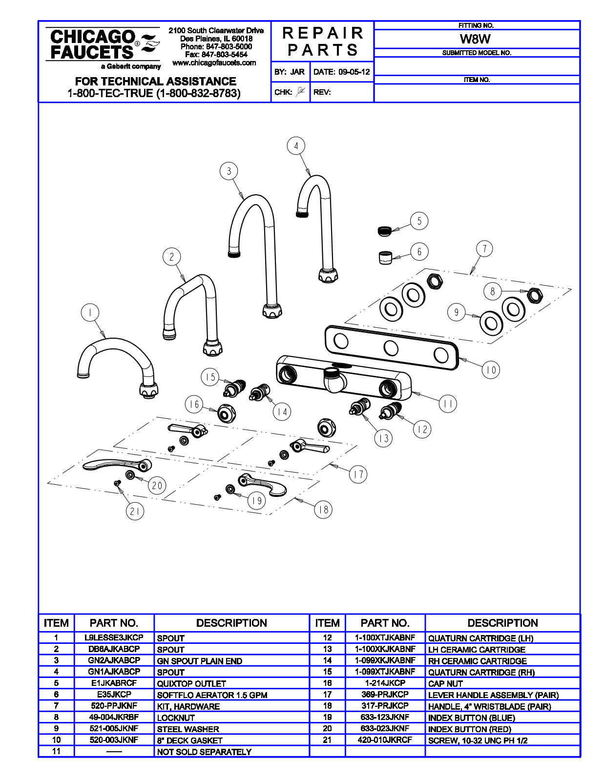 Chicago Faucet W8W Parts List