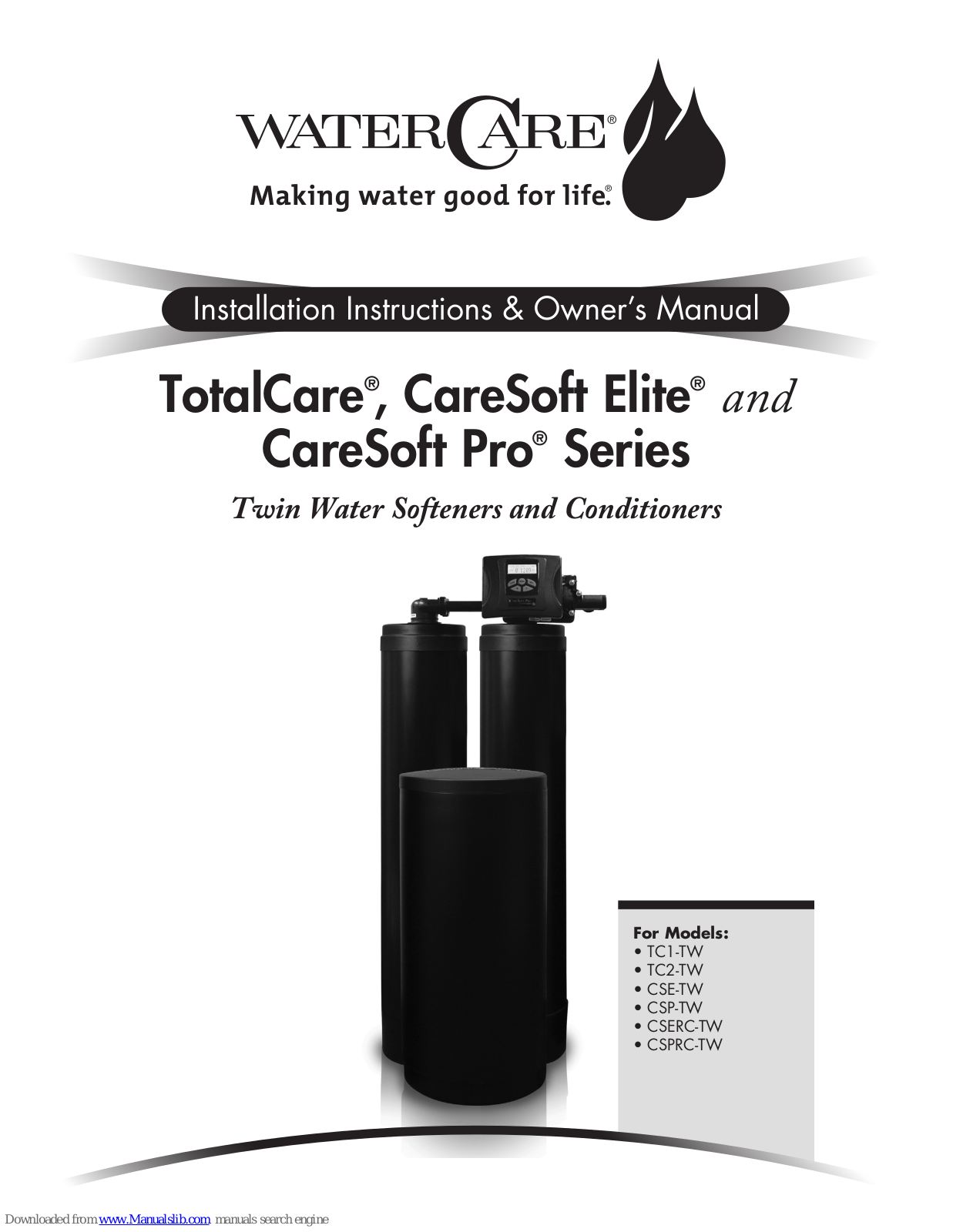 WaterCare TC1-TW, TC2-TW, CSE-TW, CSPRC-TW, CSERC-TW Owner's Manual