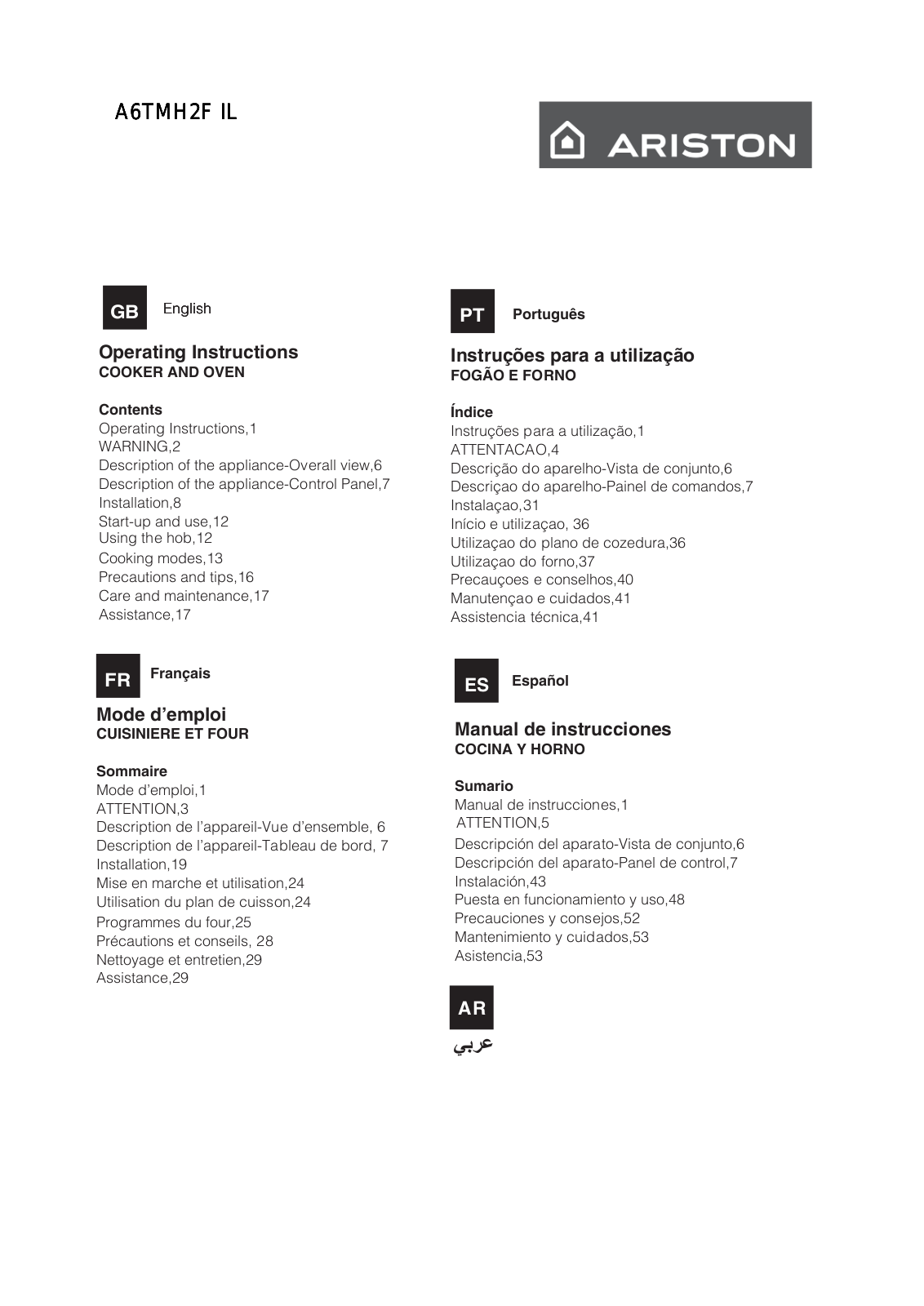 Hotpoint A6TMH2F IL User Manual