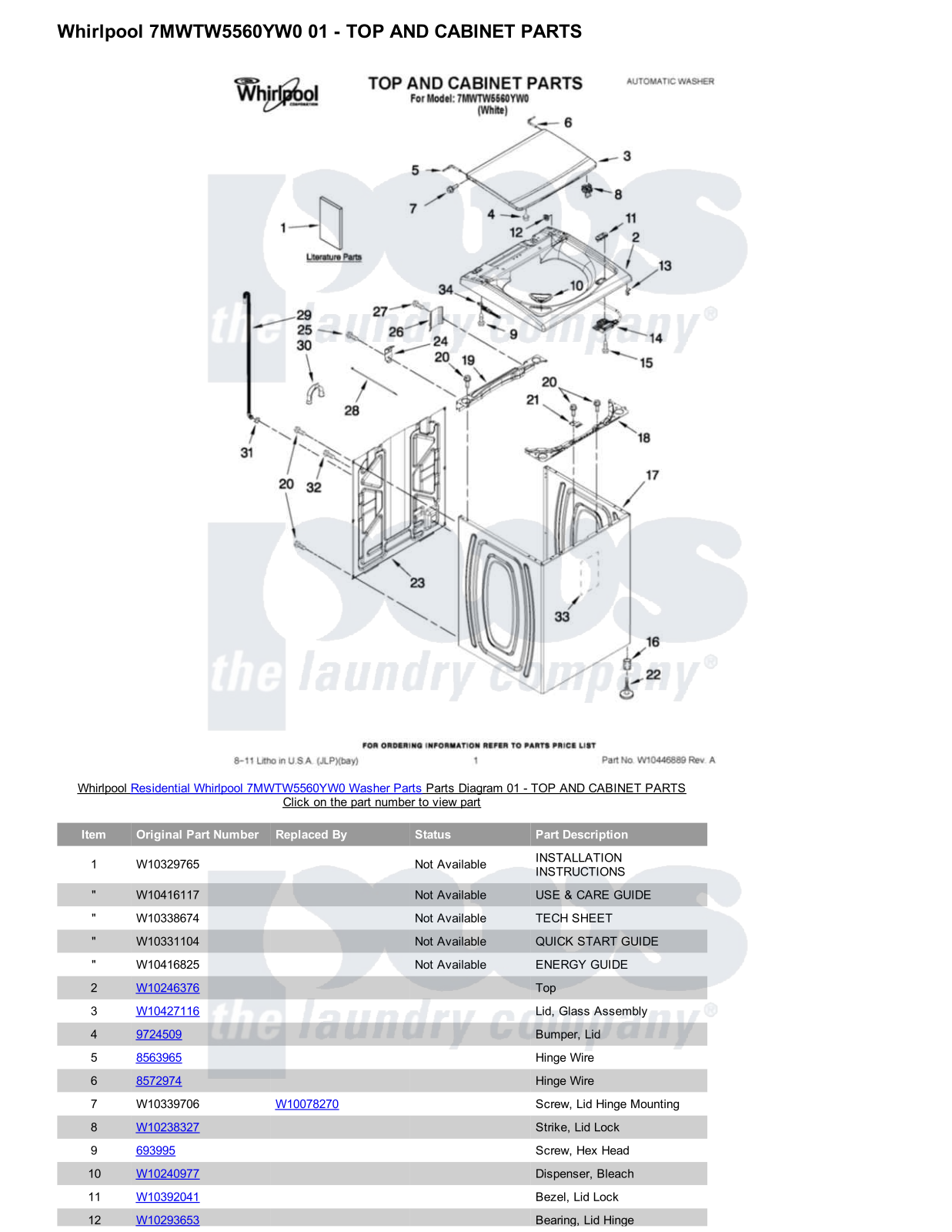 Whirlpool 7MWTW5560YW0 Parts Diagram