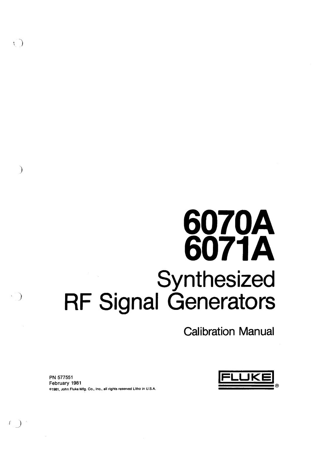 Fluke 6071A, 6070A Service Manual