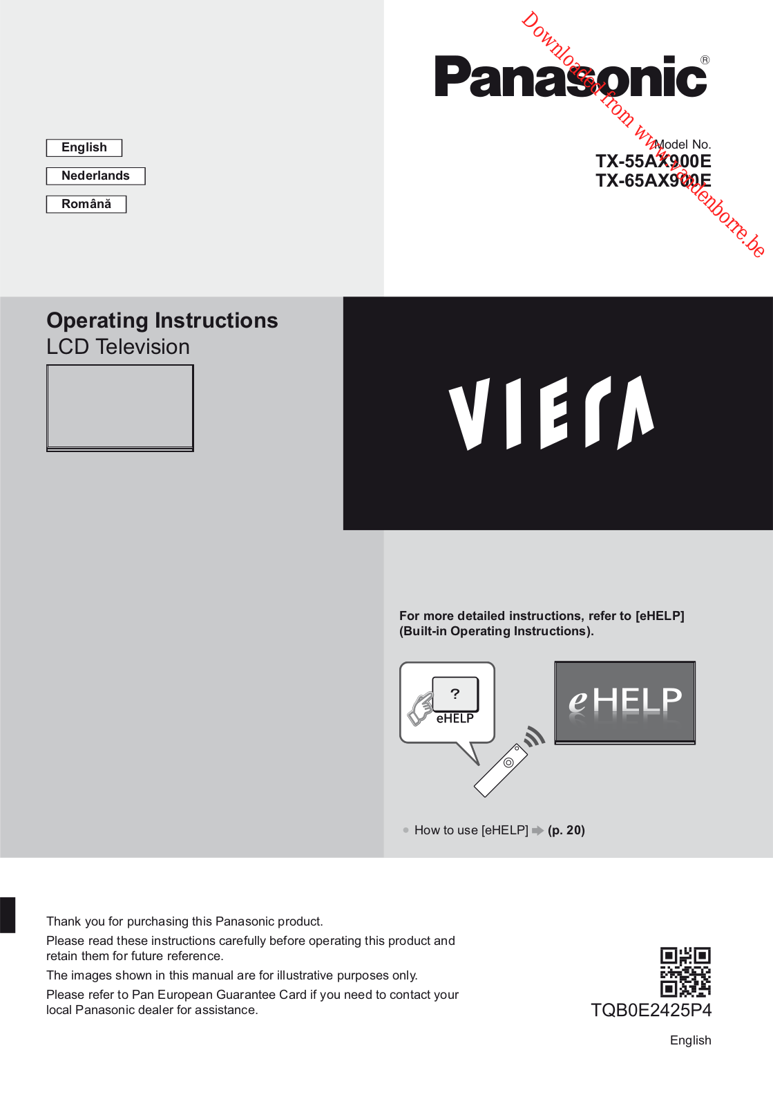 Panasonic Viera TX-55AX900E, Viera TX-65AX900E Operating Instructions Manual