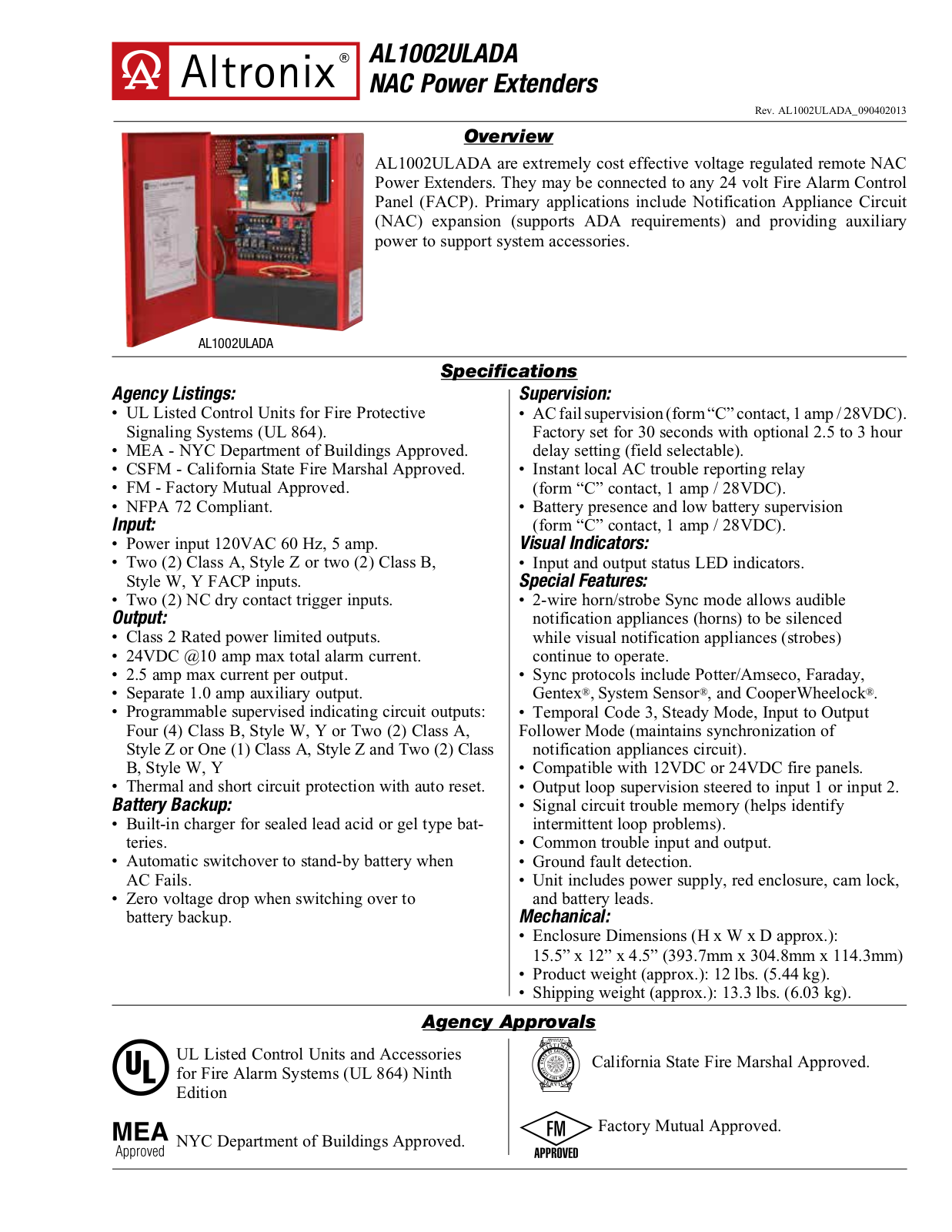 Altronix AL1002ULADA Data Sheet