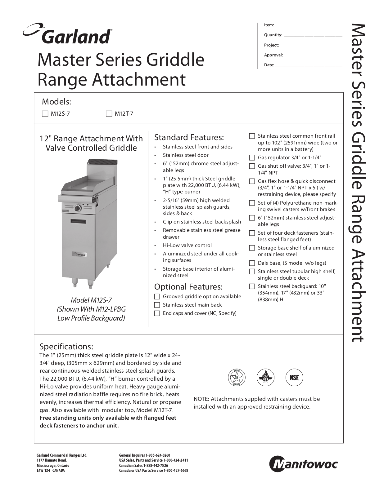 Garland M12T-7, M12S-7 User Manual