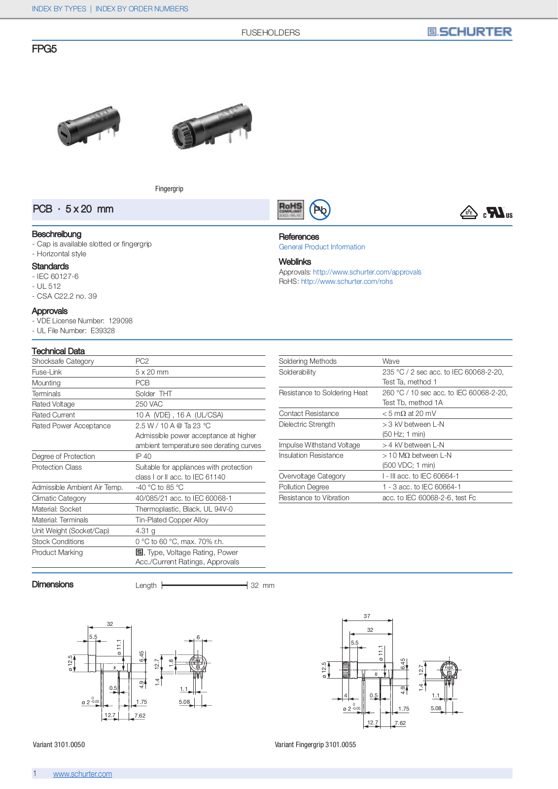 SCHURTER FPG5 Technical data