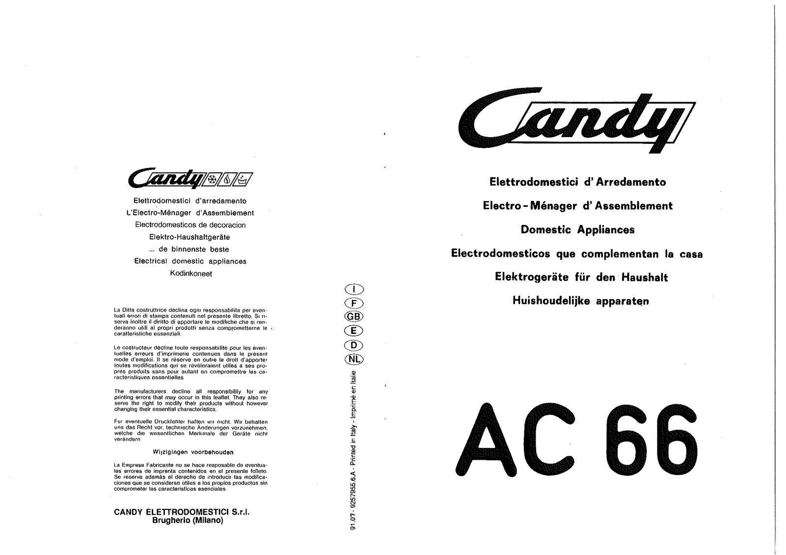 CANDY AC 66 User Manual