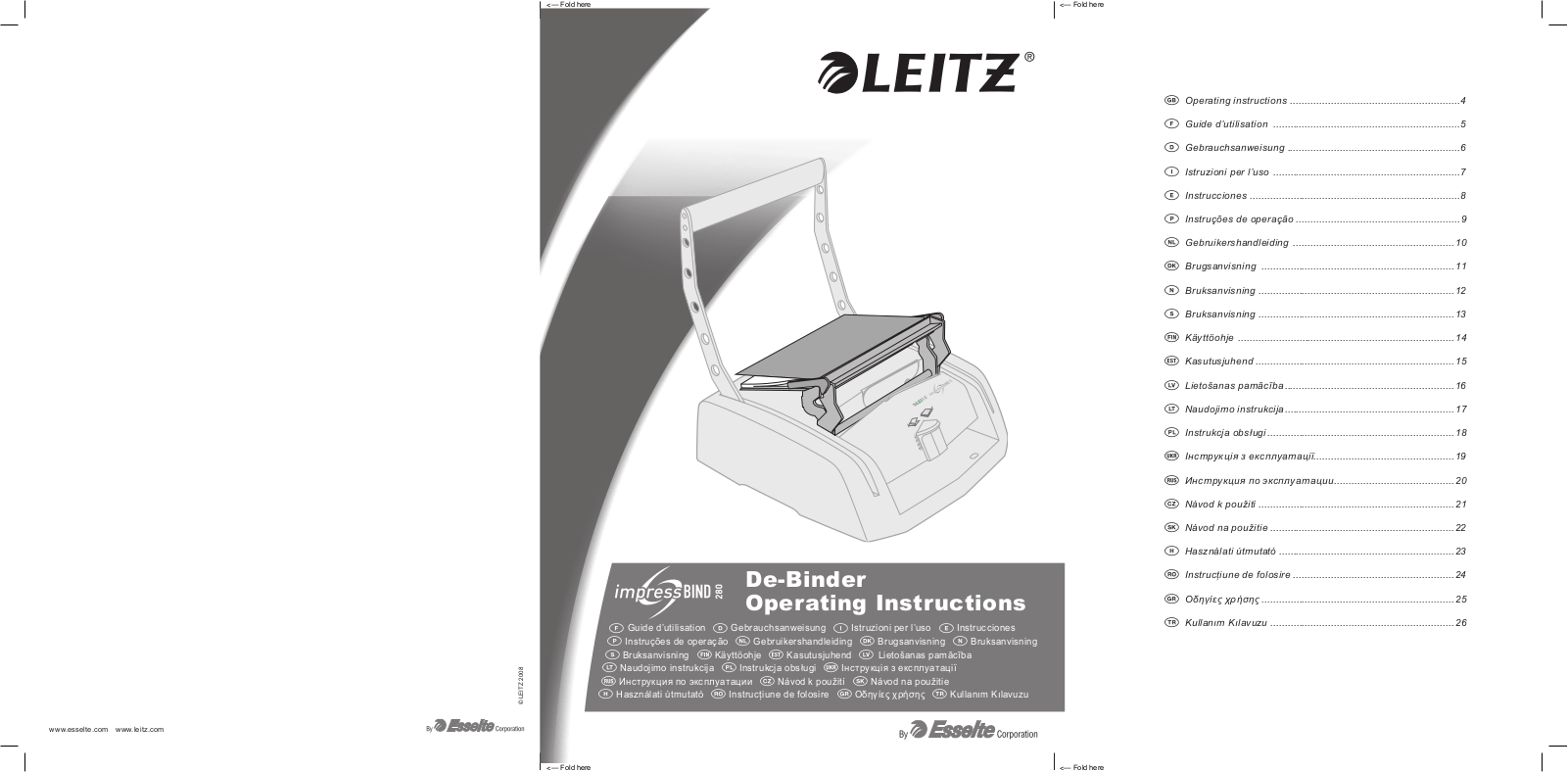 Esselte LEITZ impressBIND 280 Operating Instructions Manual