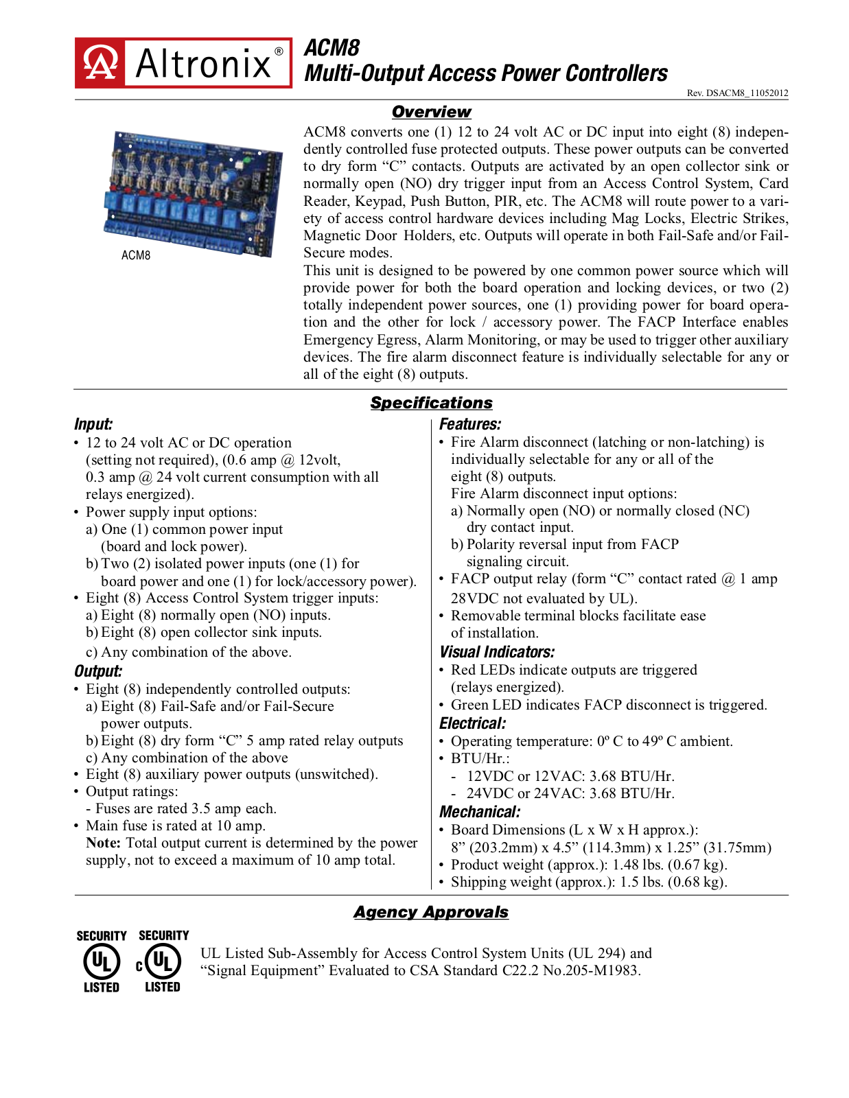 Altronix ACM8 Data Sheet