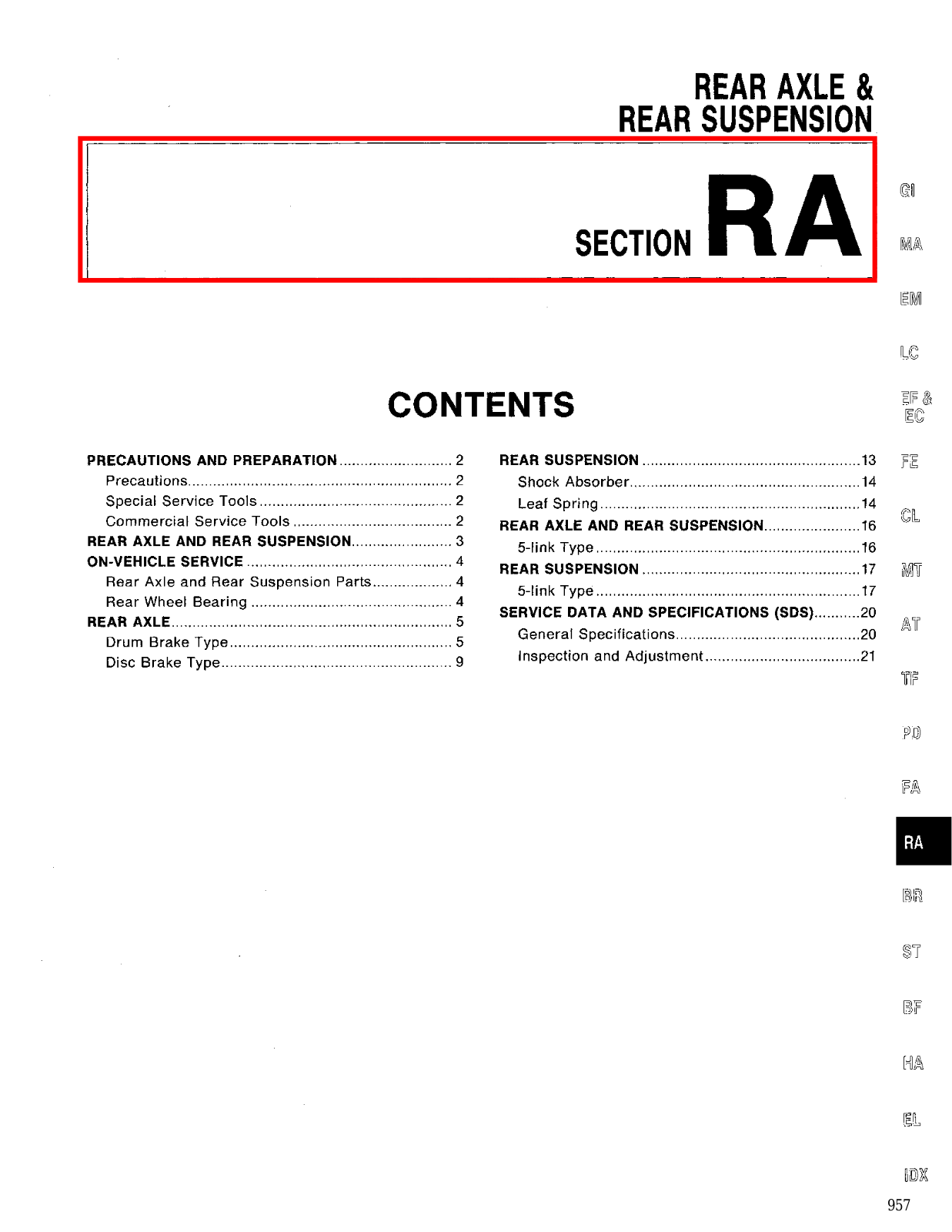 Nissan D21 Rear Axle Rear Suspension  RA 1994 Owner's Manual