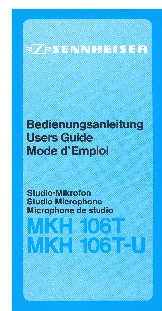 Sennheiser MKH 106T-U, MKH 106T User Manual