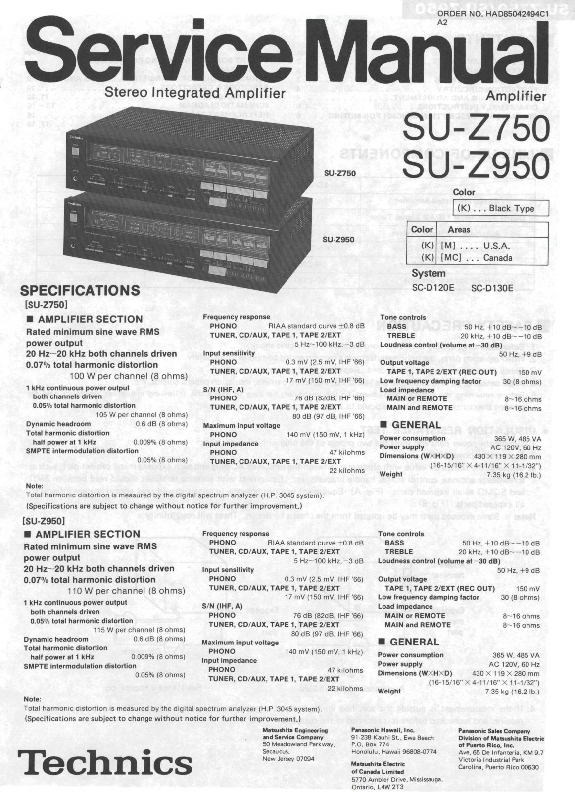 Technics SU-Z-750 Service Manual