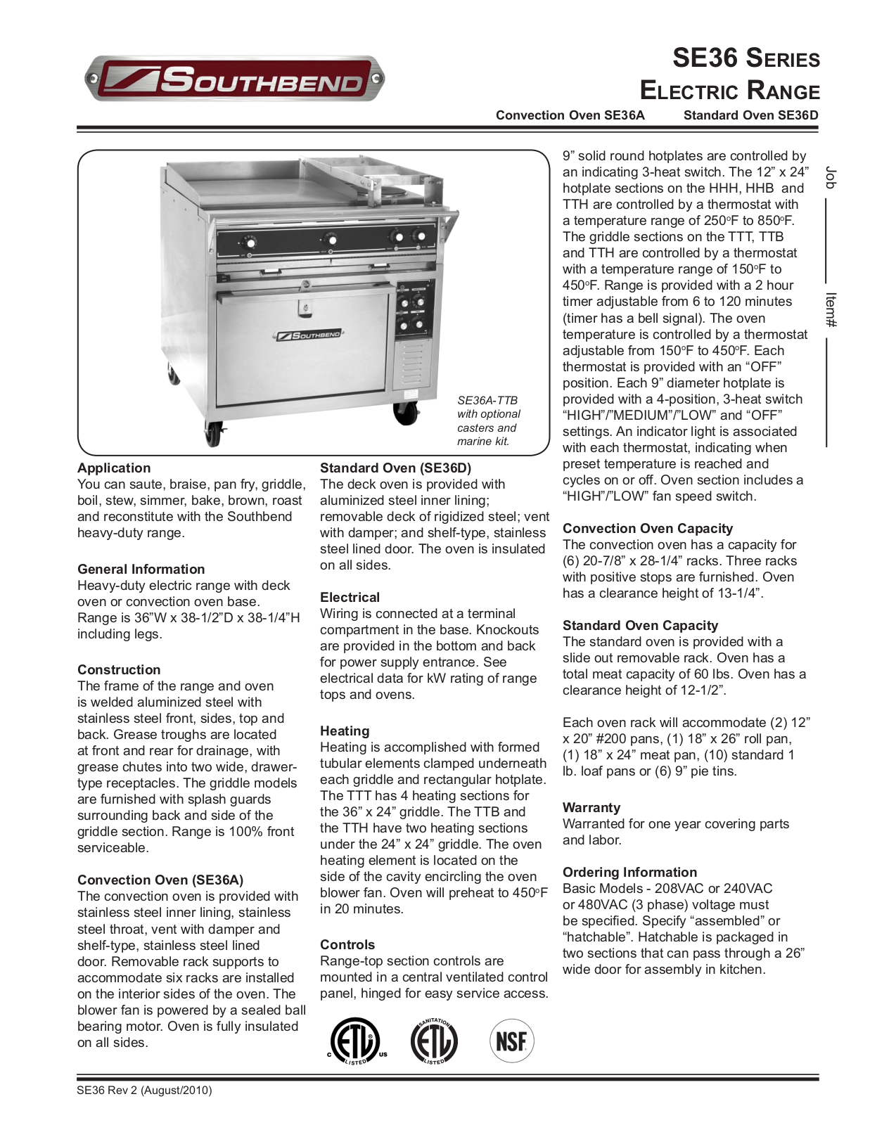 Southbend SE36 Series General Manual