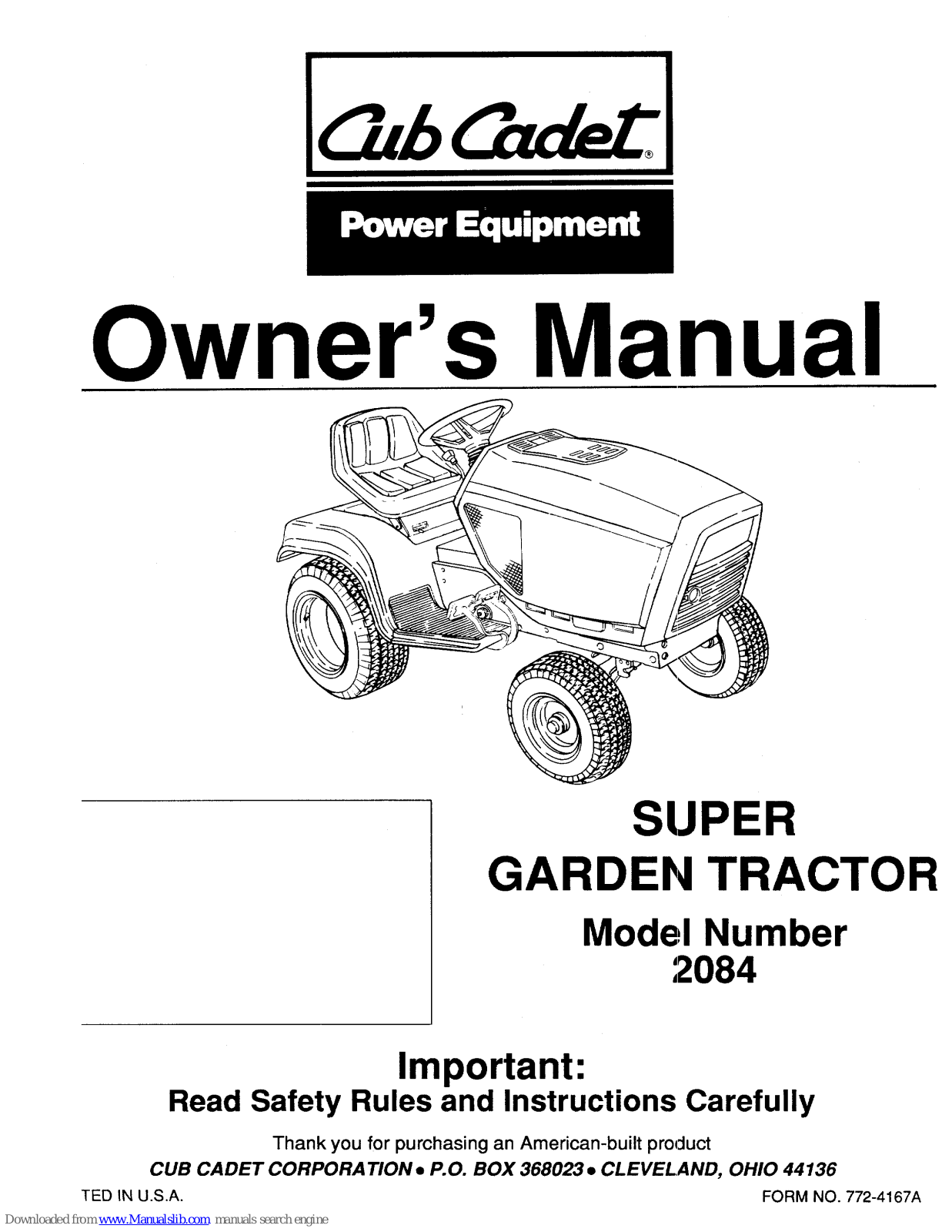 Cub Cadet 2084 Owner's Manual