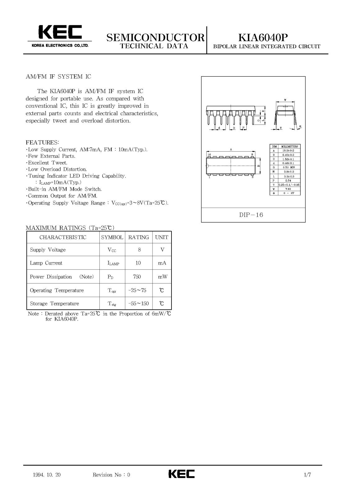 KEC KIA6040P Datasheet