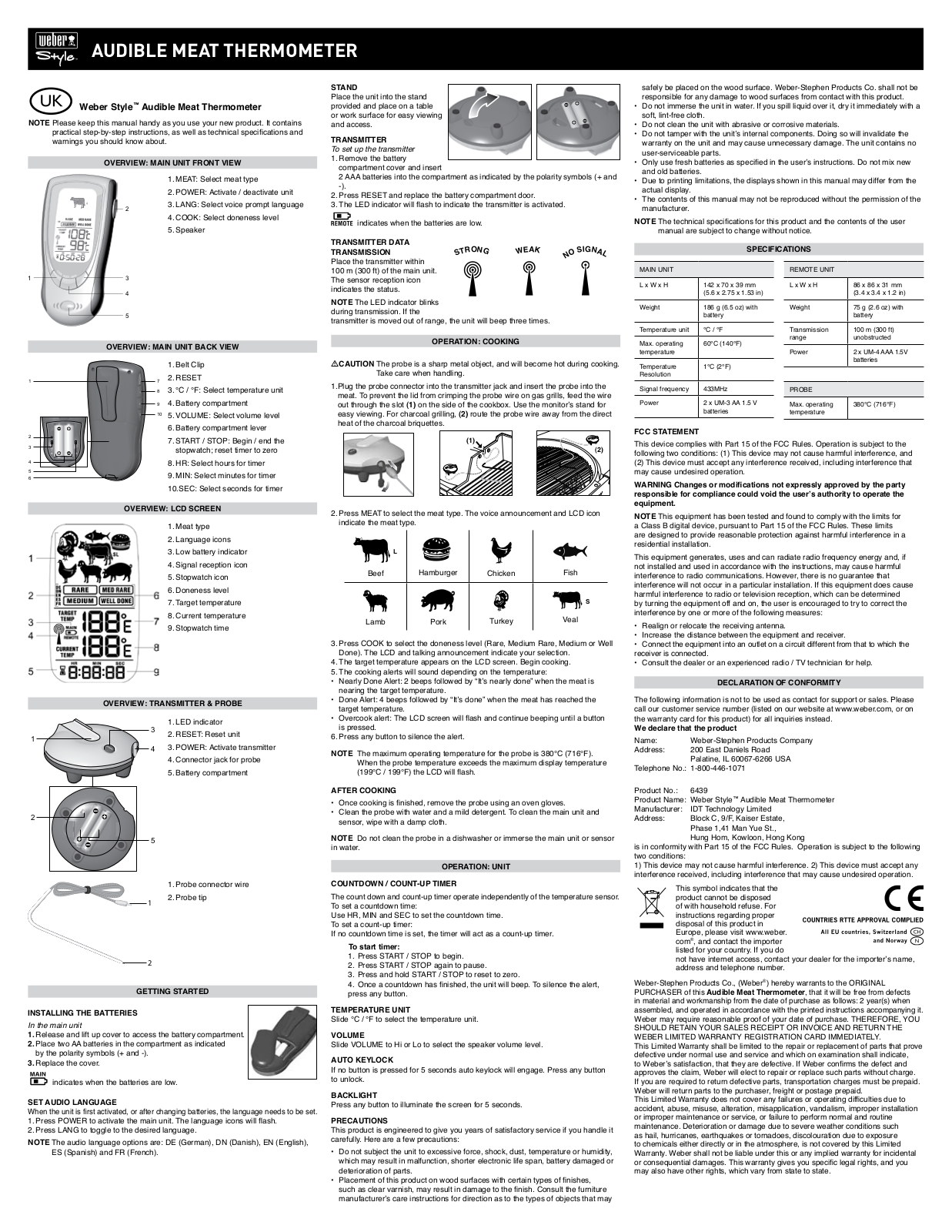 Weber Audible Meat Thermometer User Manual