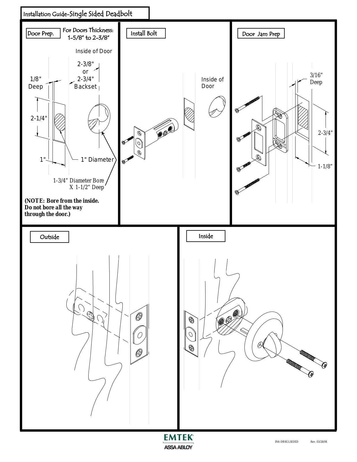 Emtek Single Sided Deadbolt User Manual