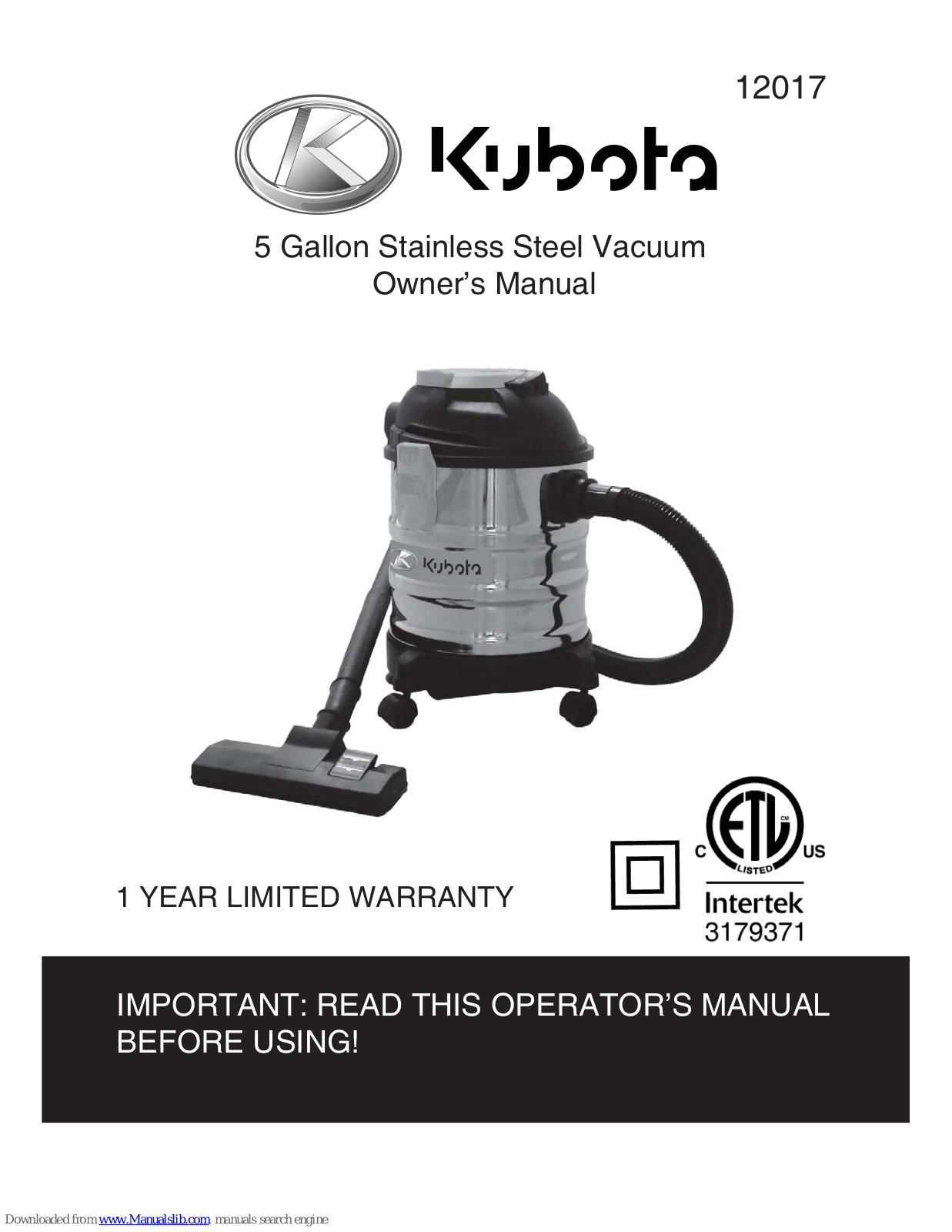 Kubota 12017 Owner's Manual