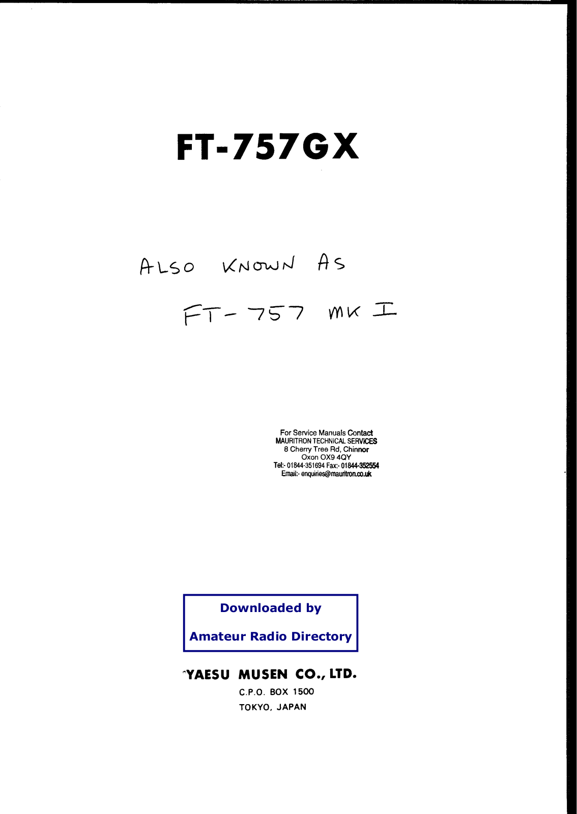 Yaesu FT757GX Diagram