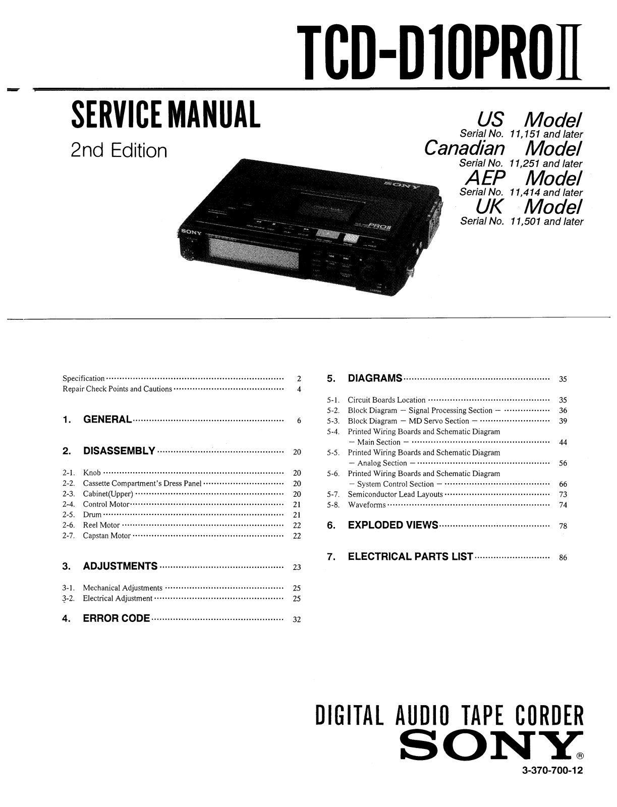 Sony TCDD-10-PRO Mk2 Service manual