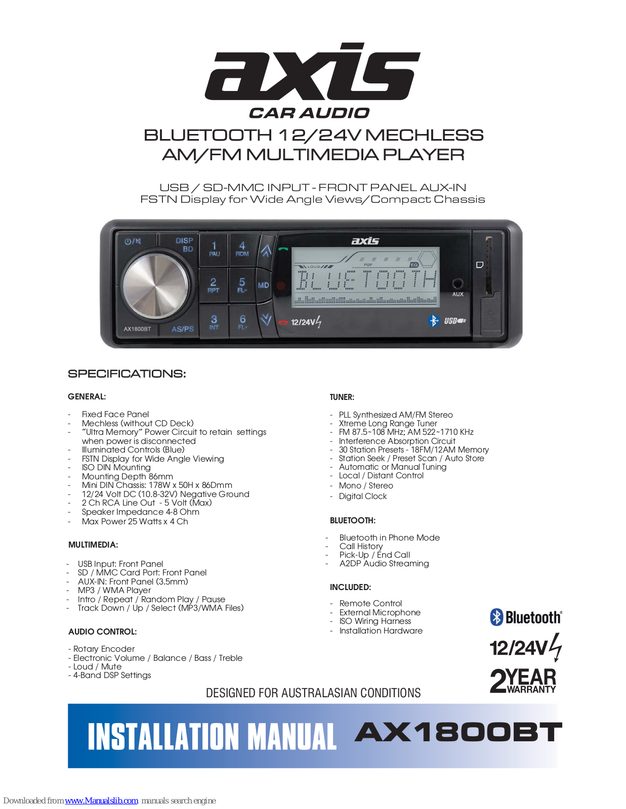 Axis AX1800BT Installation Manual