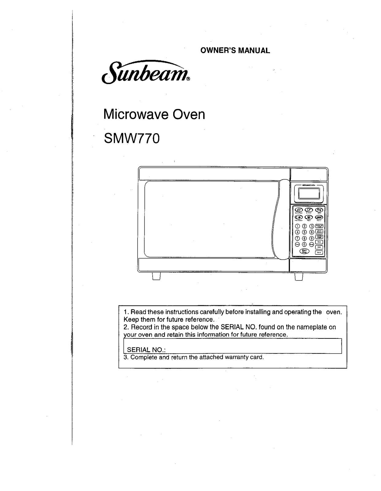 Sunbeam SMW770 Owner's Manual