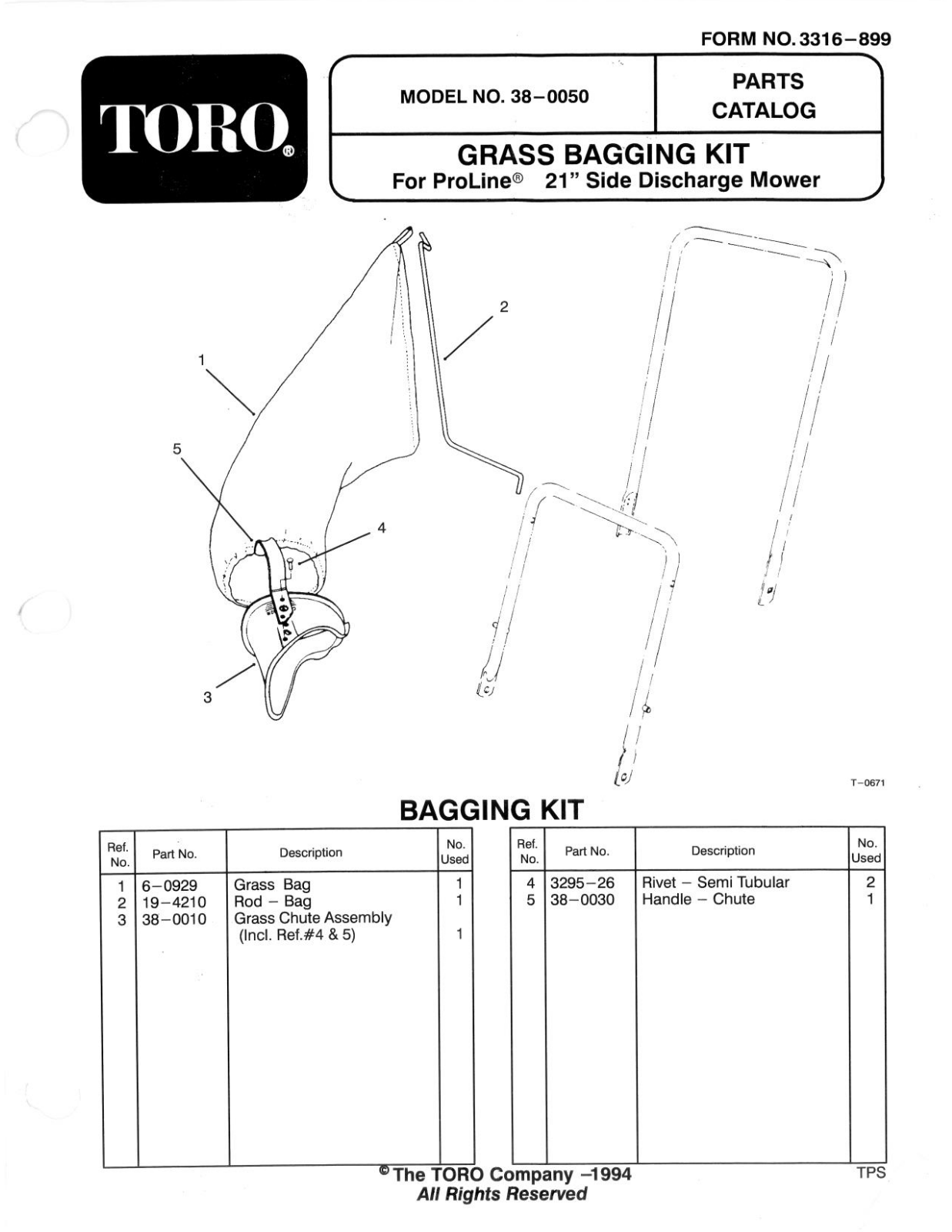 Toro 38-0050 Parts Catalogue