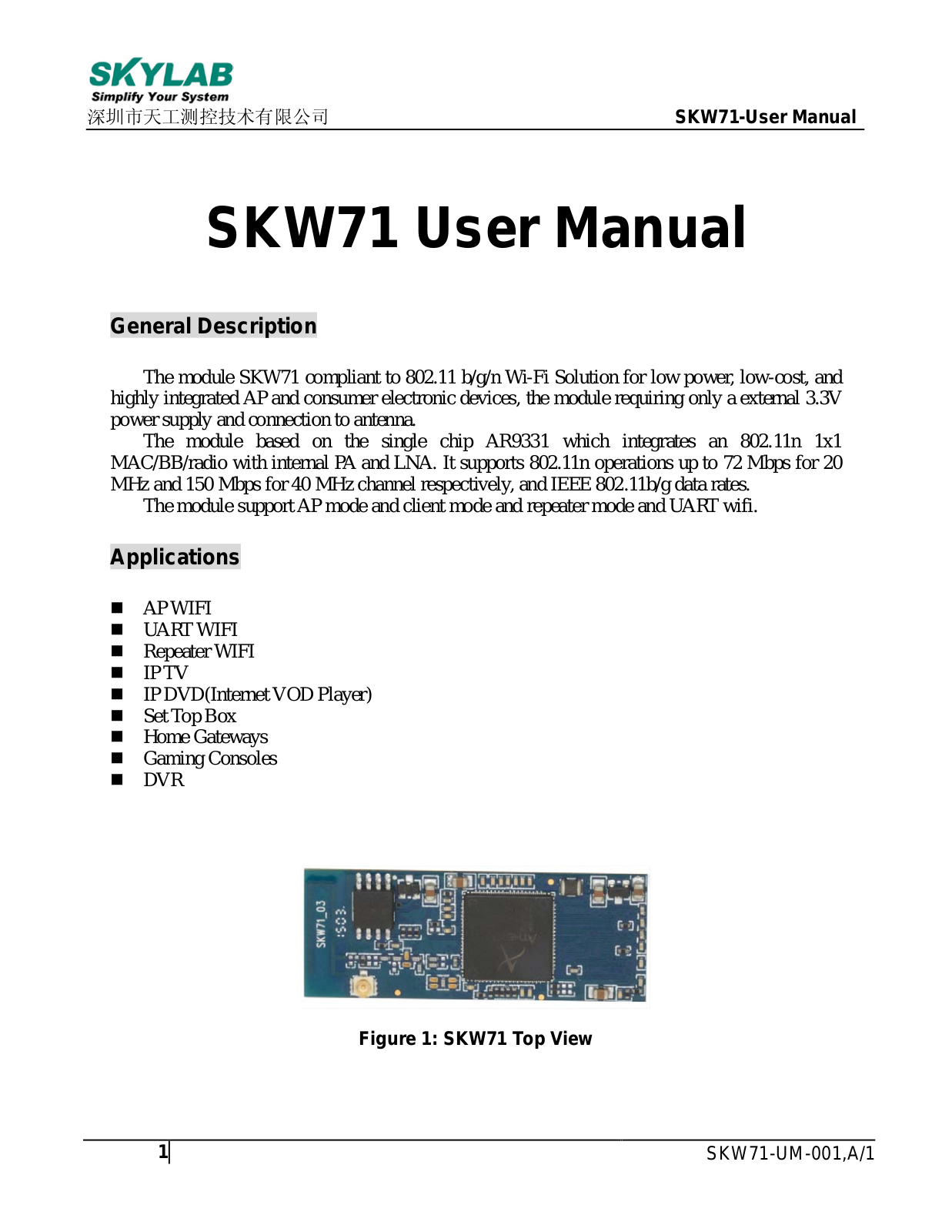 Skylab M and C Technology SKW71 User Manual - ManualMachine.com