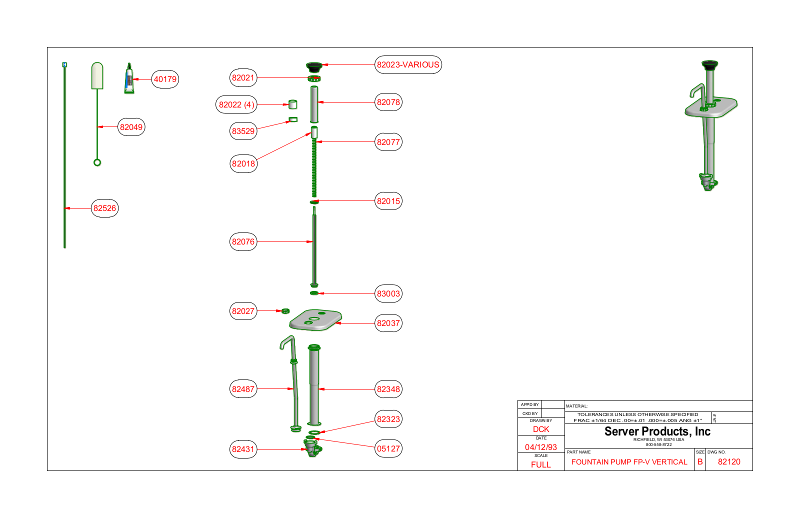 Server Products FP-V 82120 Parts List