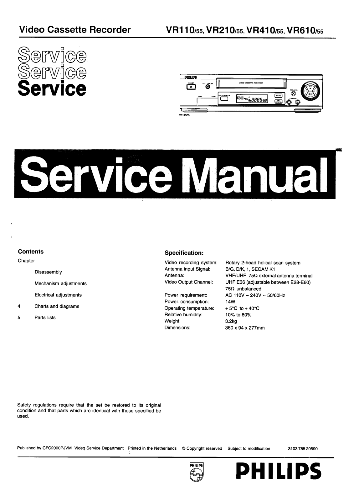 Philips VR110, VR210, VR410, VR610 Service Manual