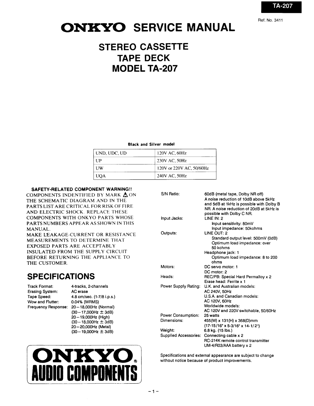 Onkyo TA-207 Service manual