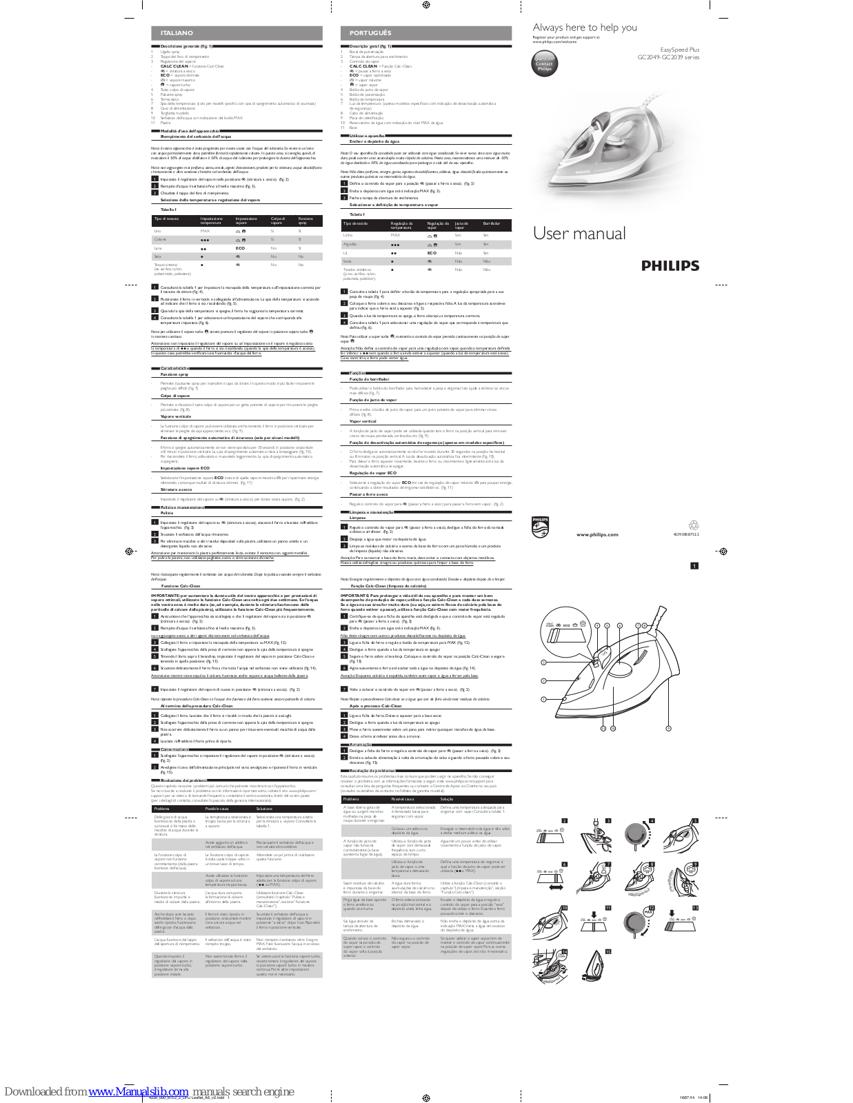 Philips EasySpeed Plus GC2049 Series, EasySpeed Plus GC2039 Series User Manual