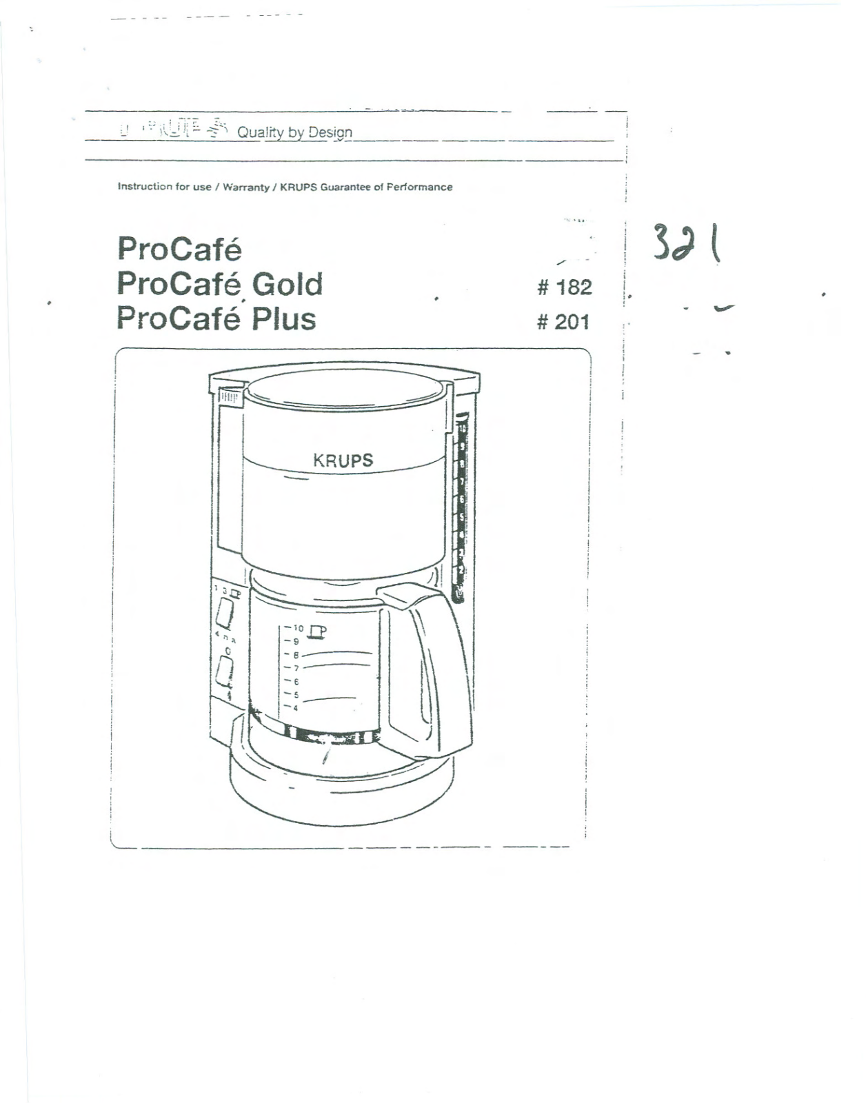 Krups PROCAFE GOLD, 182 User Manual