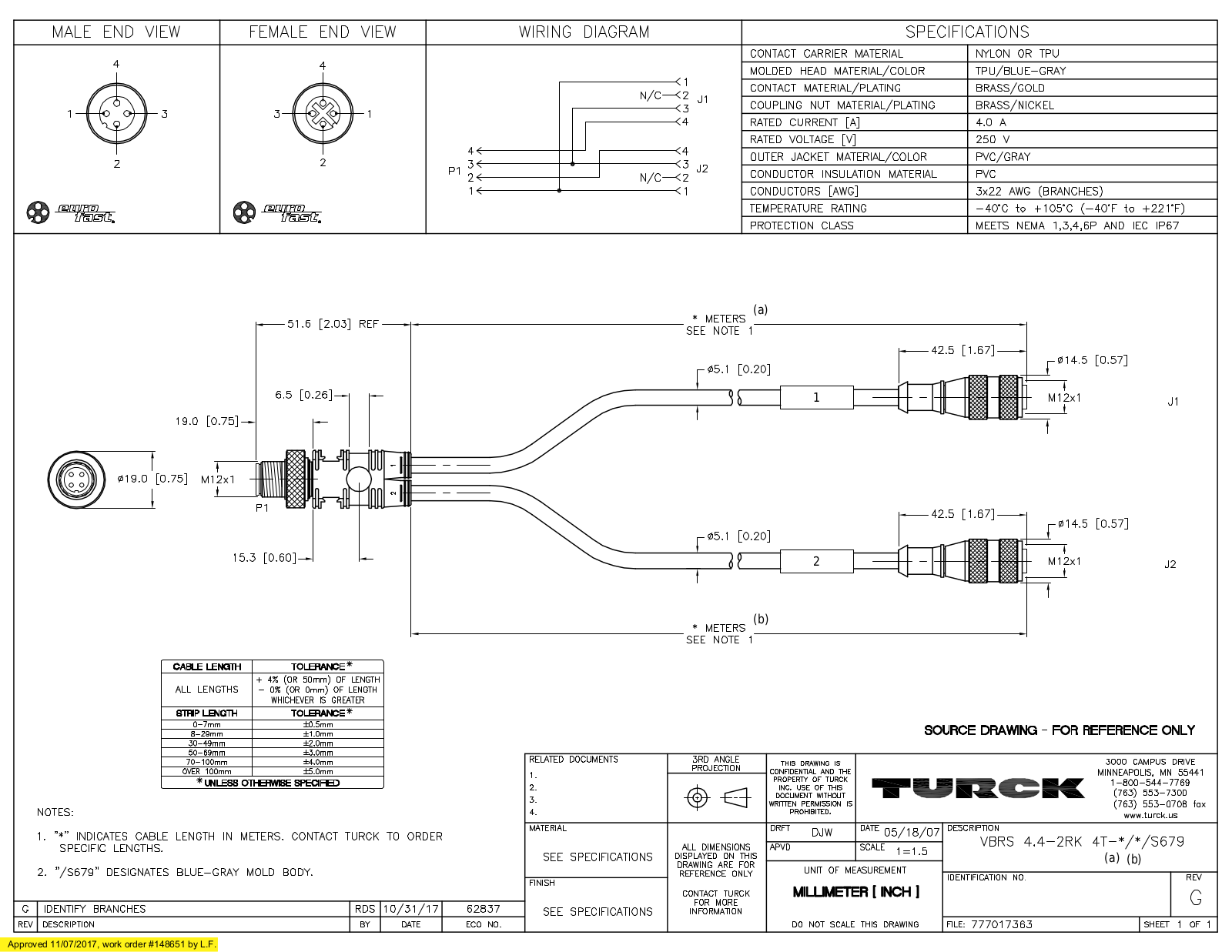 Turck VBRS4.4-2RK4T-0.3/0.3S679 Specification Sheet