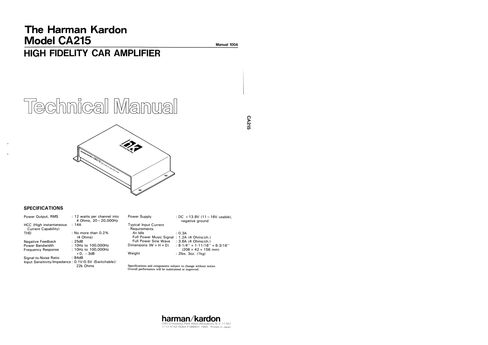 Harman Kardon CA-215 Service Manual