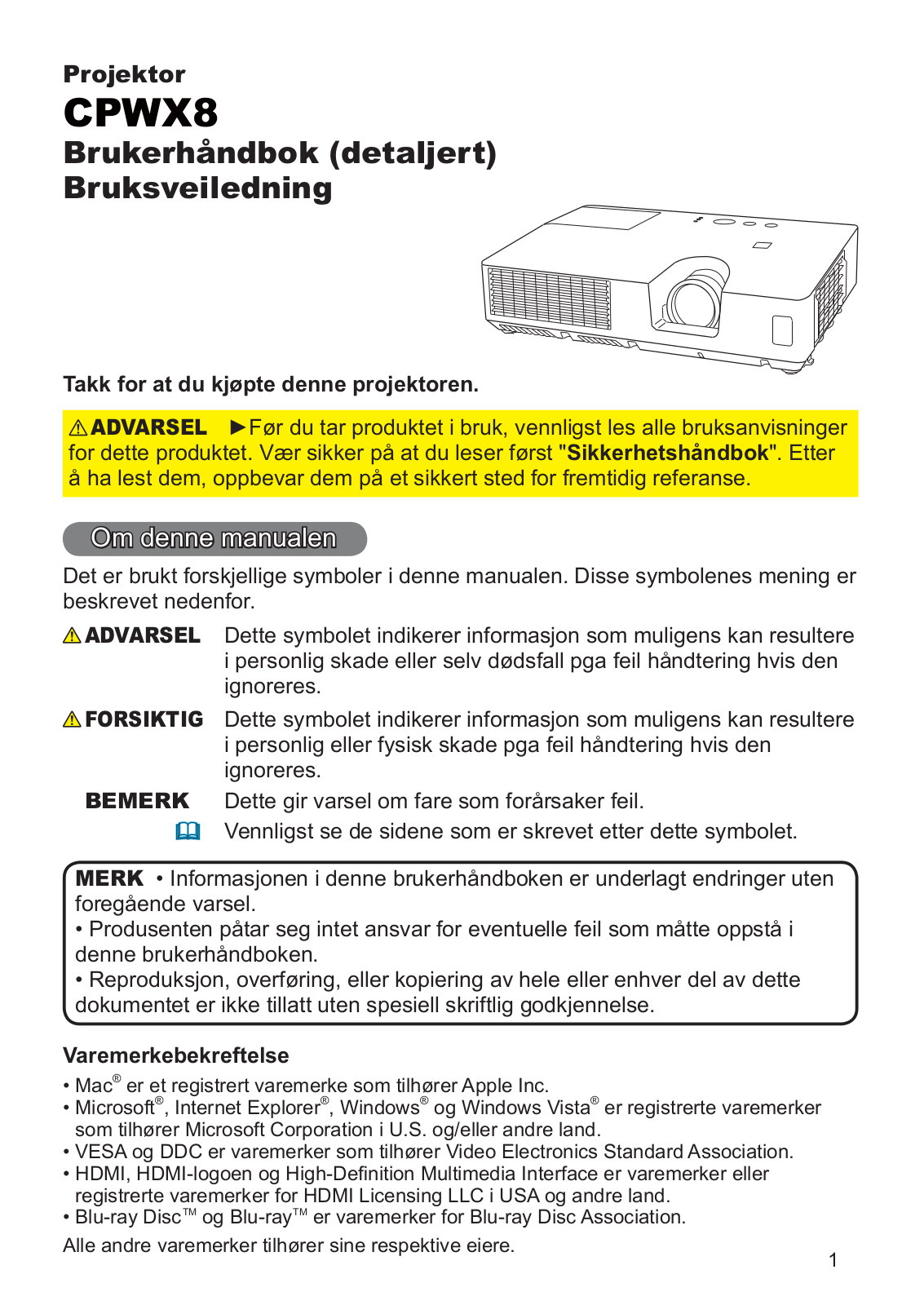 Hitachi CPWX8 User Manual