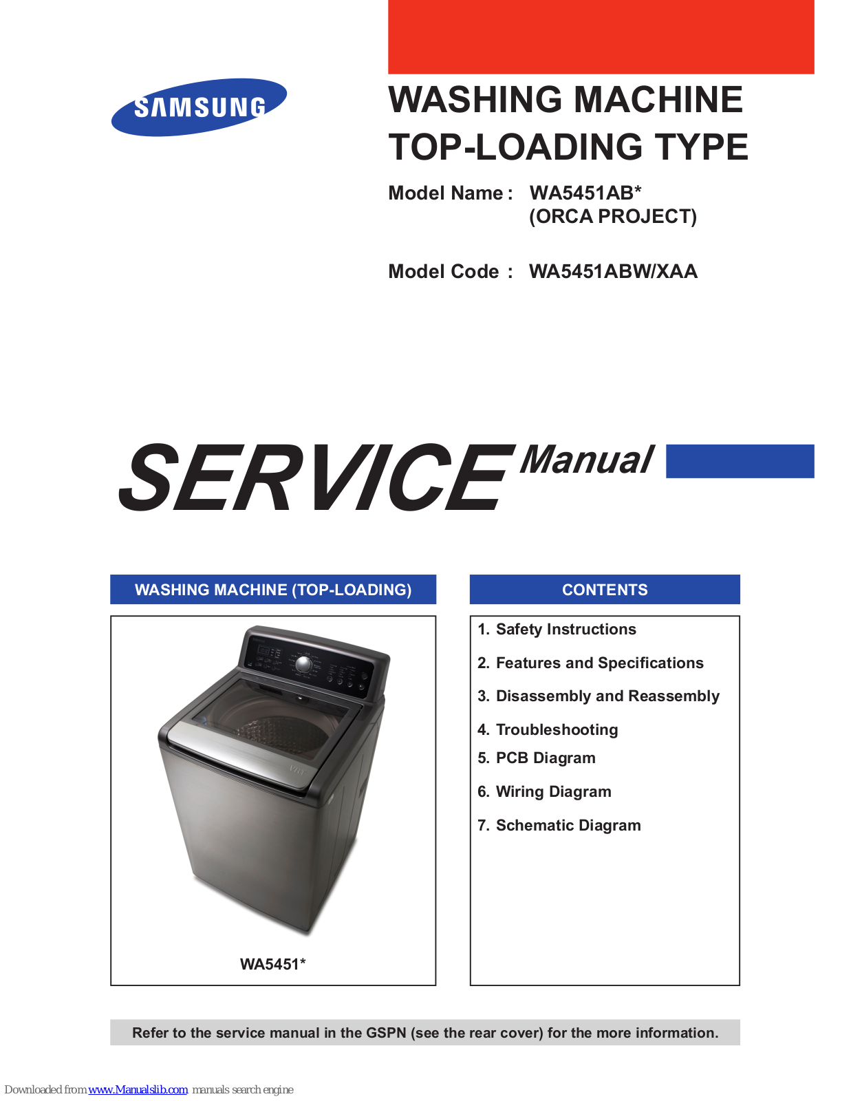 Samsung WA5451AB Series Service Manual