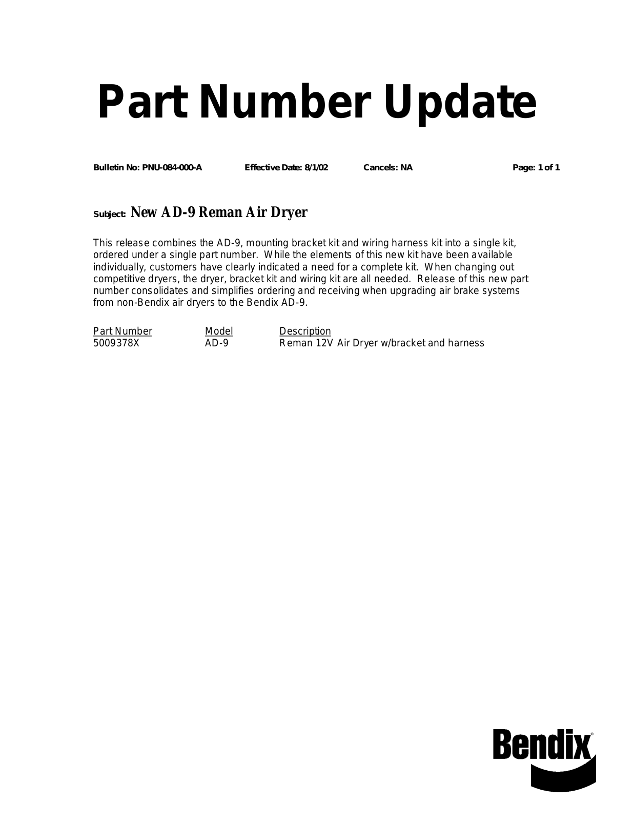 BENDIX PNU-084 User Manual