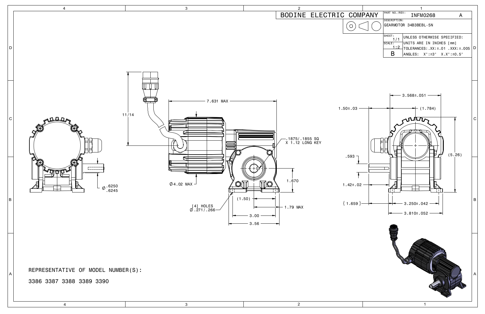 Bodine 3386, 3387, 3388, 3389, 3390 Reference Drawing