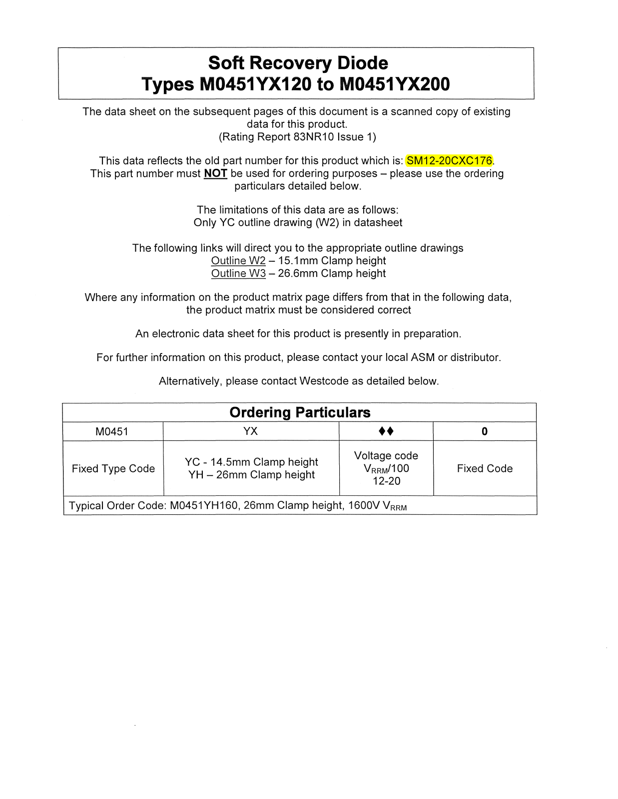 Datasheet M0451YX120, M0451YX200 Datasheet (Westcode Semiconductors) - ManualMachine.com