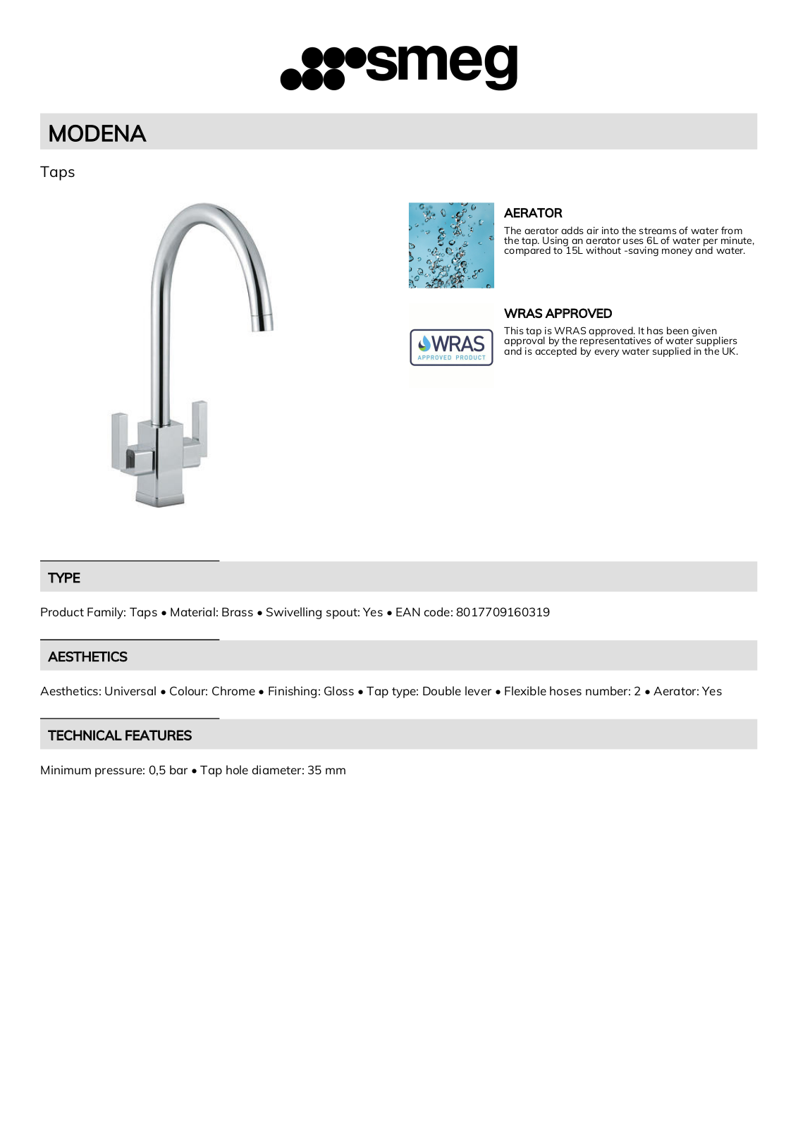 Smeg MODENA Technical sheet